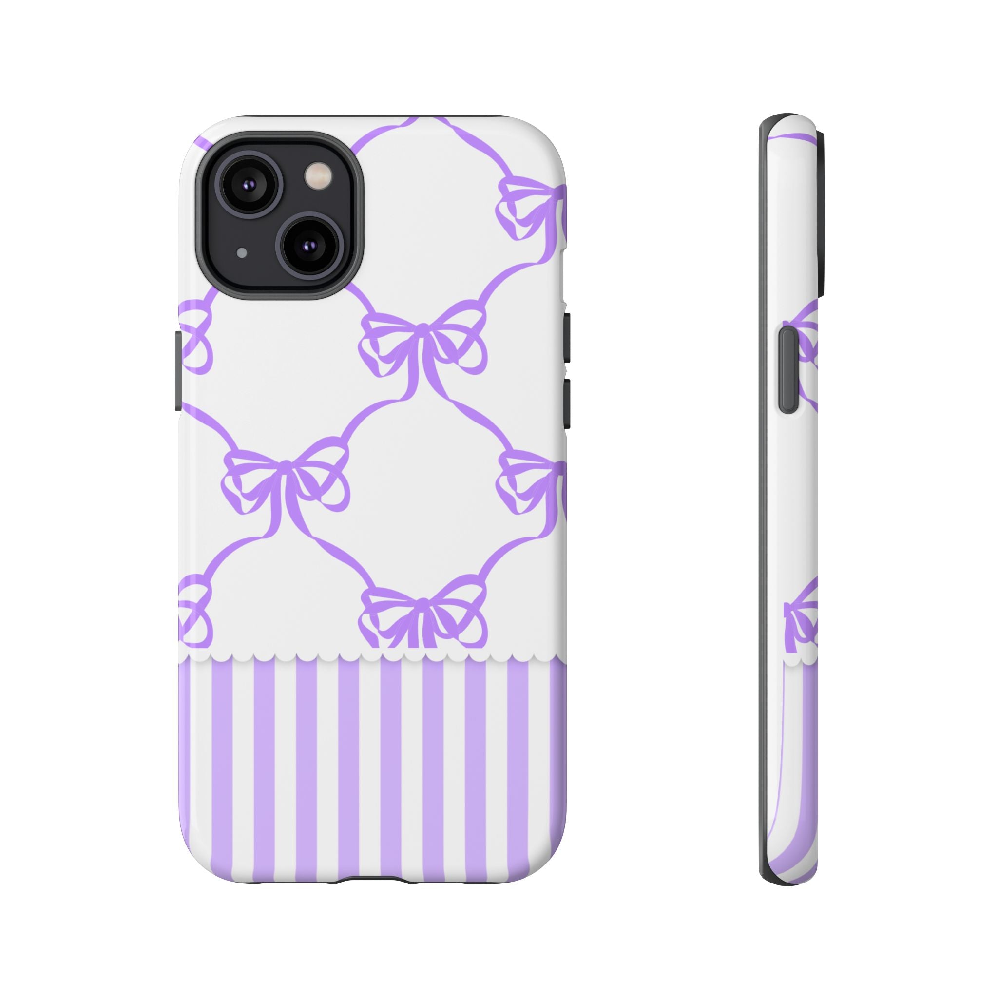 Lavender Bow Pattern Tough Phone Case - Striped Cute iPhone Cover