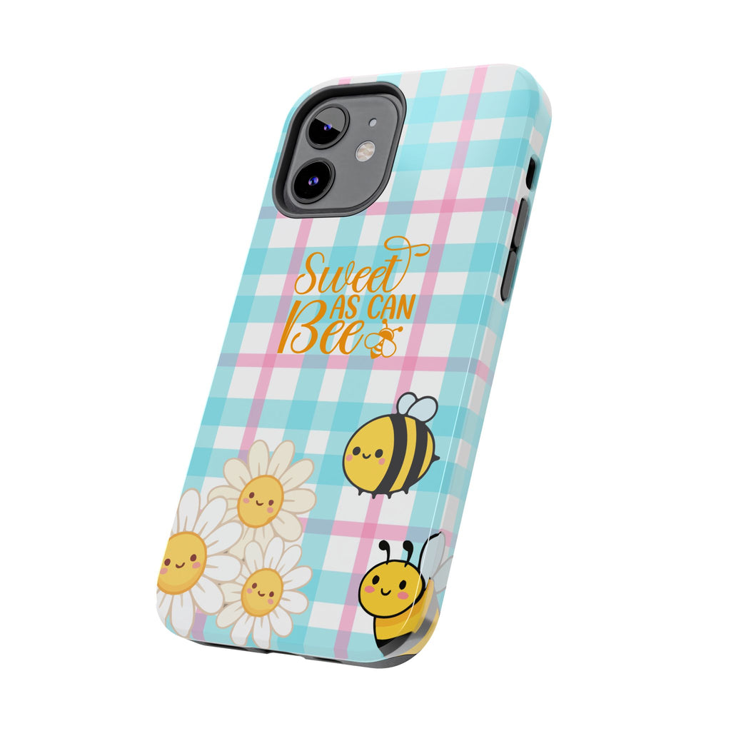 Sweet As Can Bee Tough Phone Case — Cute Bee & Daisy Plaid Protective Cover
