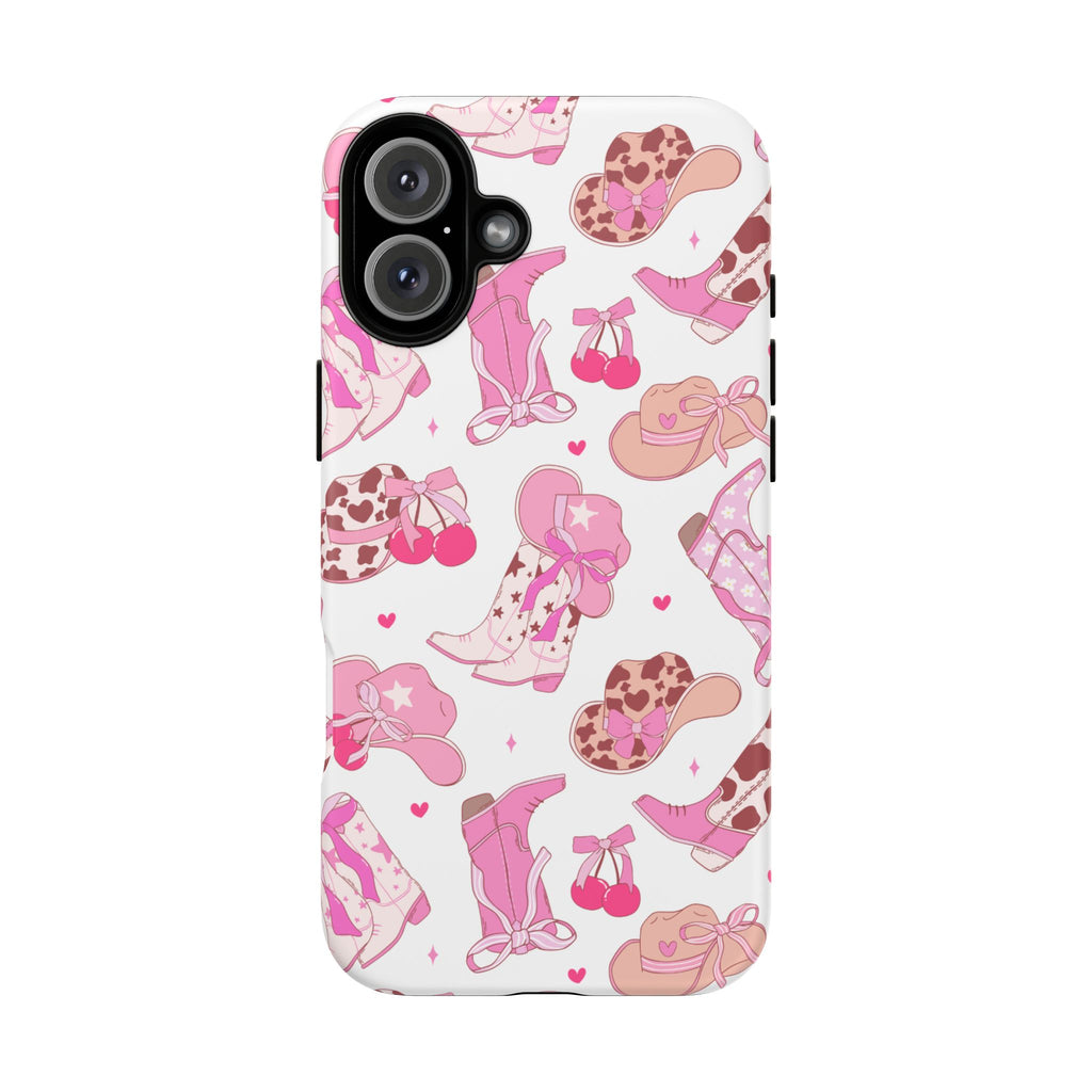 Pink Cowgirl Phone Case - Cute Western Boots & Hats Pattern Tough Case