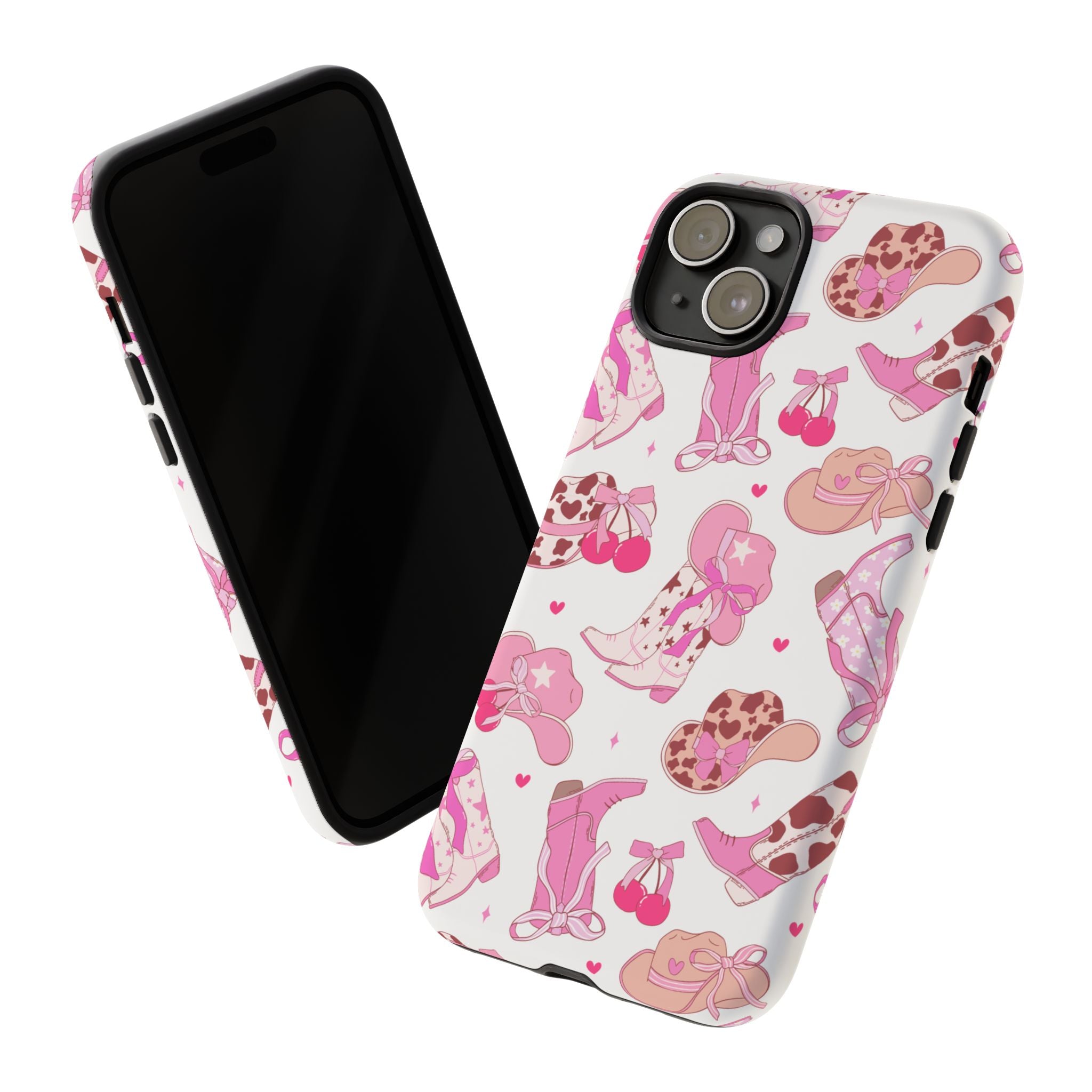 Pink Cowgirl Phone Case - Cute Western Boots & Hats Pattern Tough Case