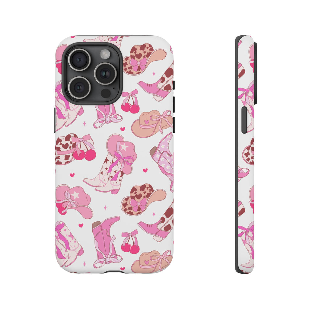 Pink Cowgirl Phone Case - Cute Western Boots & Hats Pattern Tough Case