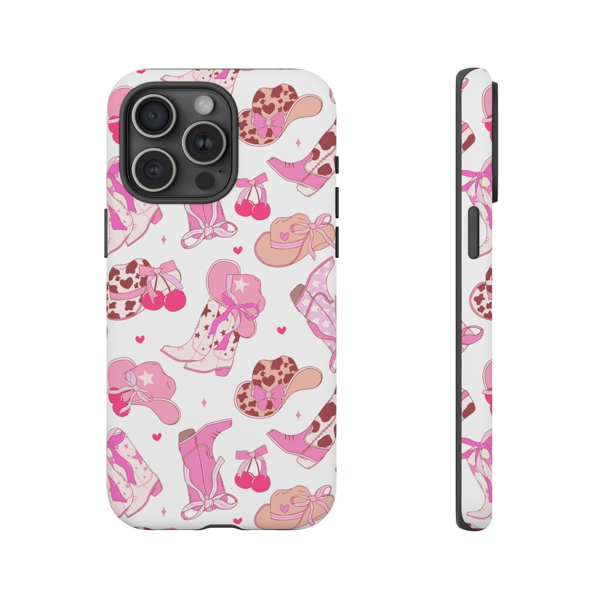 Pink Cowgirl Phone Case - Cute Western Boots & Hats Pattern Tough Case