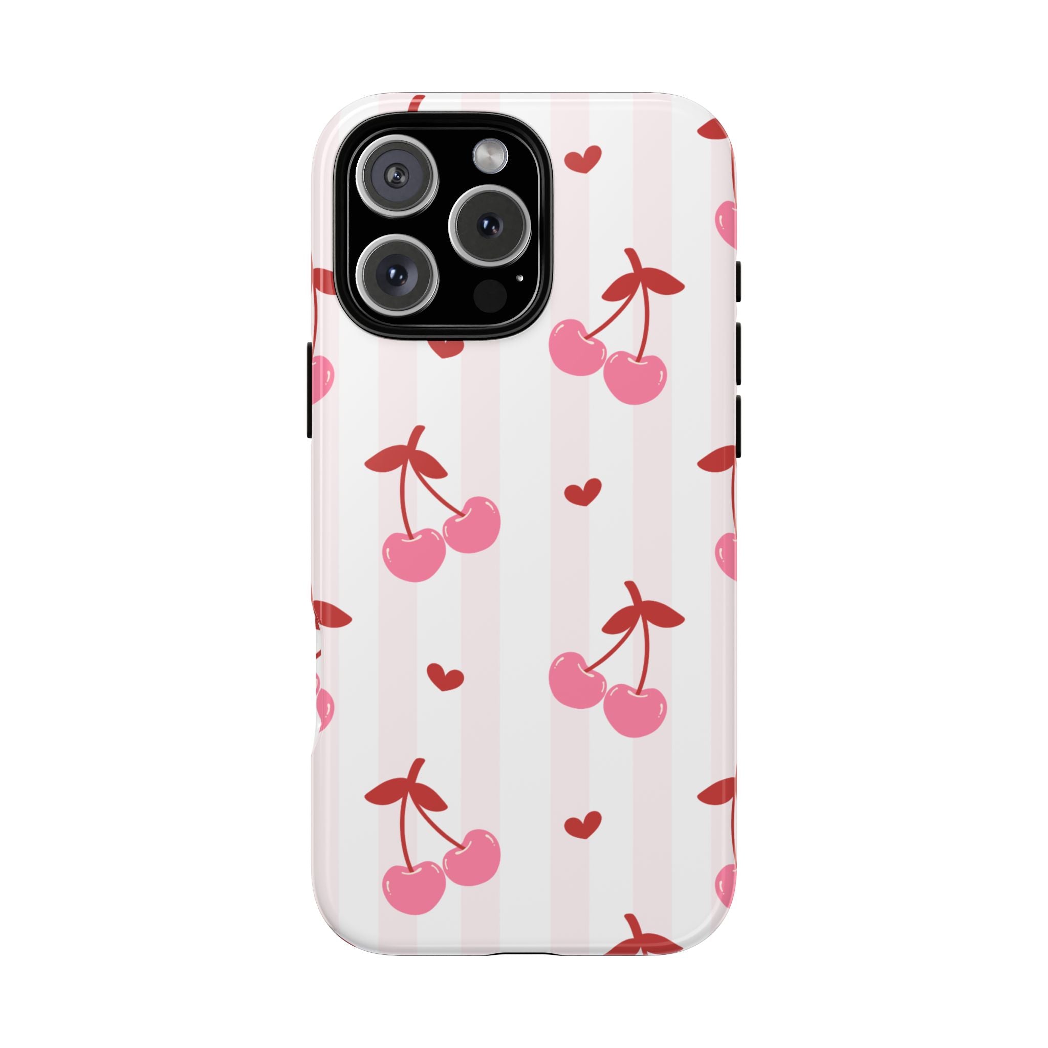 Pink Cherry Pattern Tough Phone Case — Cute Retro Fruit Design