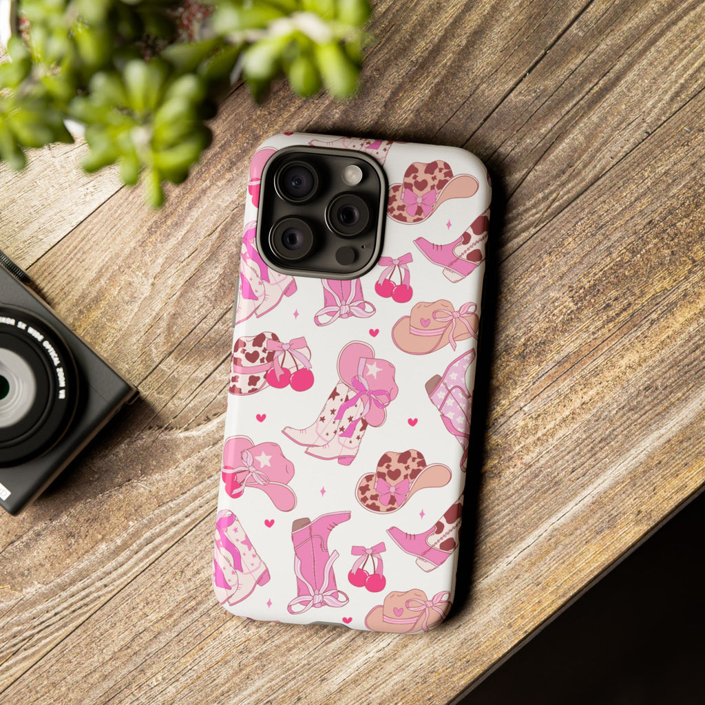 Pink Cowgirl Phone Case - Cute Western Boots & Hats Pattern Tough Case