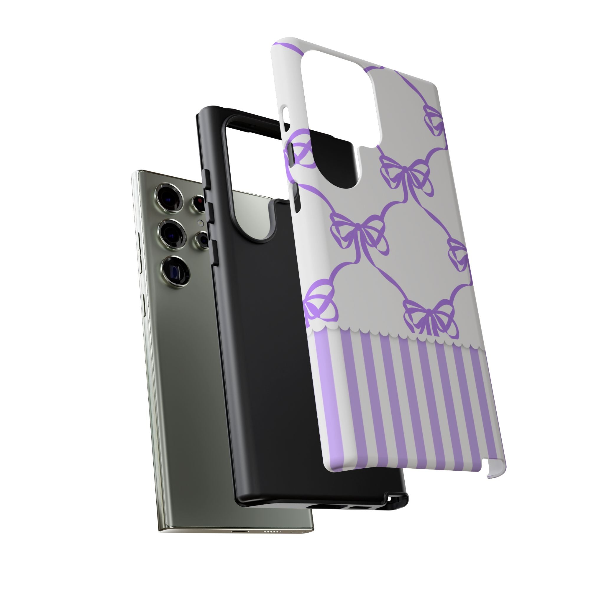 Lavender Bow Pattern Tough Phone Case - Striped Cute iPhone Cover