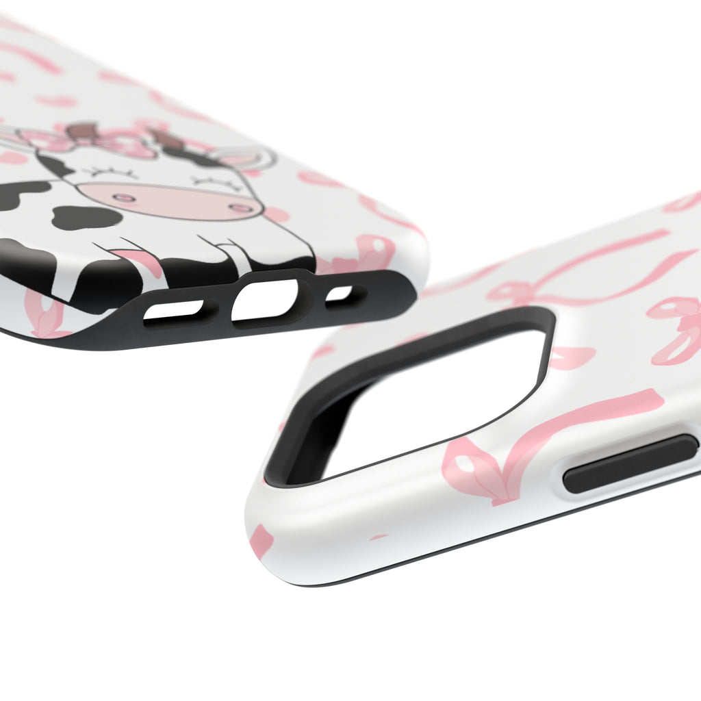 Cute Cow Phone Case — Pink Bows Magnetic Impact-Resistant Case