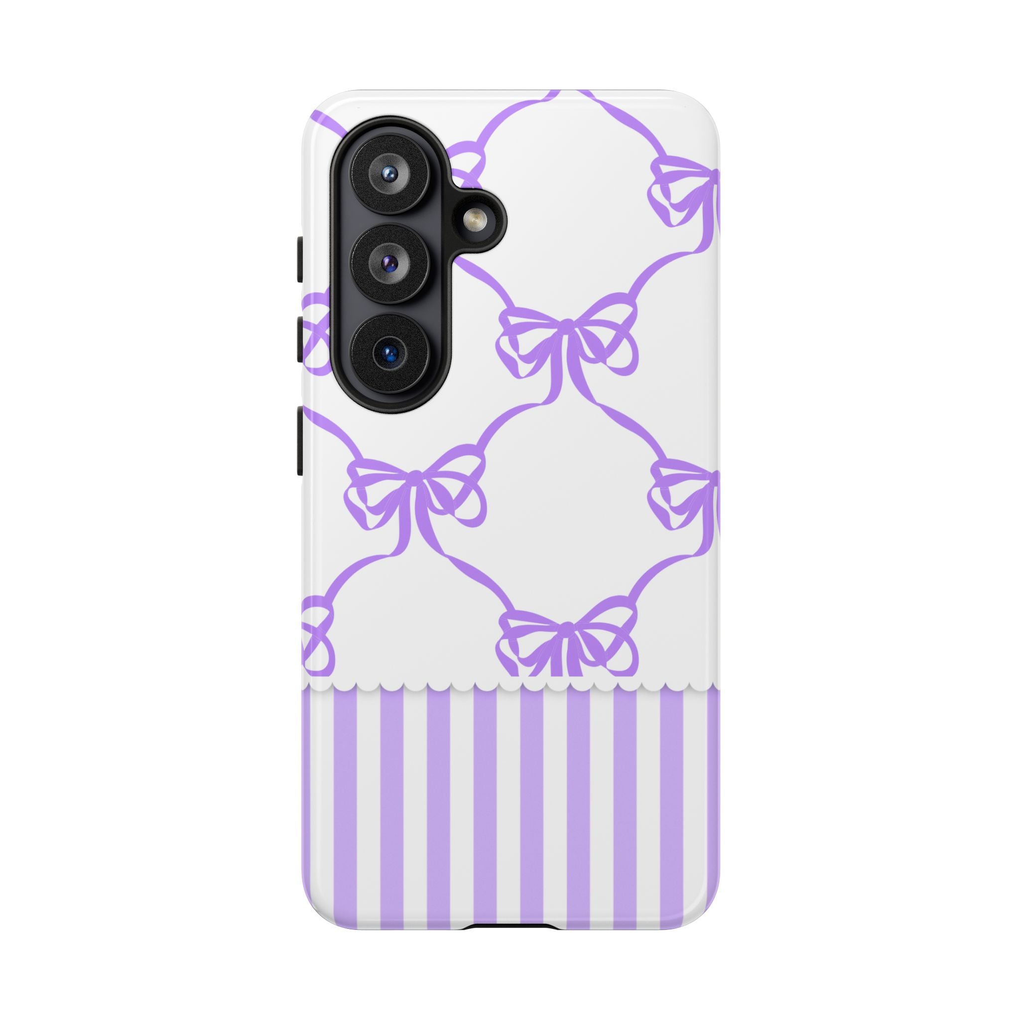 Lavender Bow Pattern Tough Phone Case - Striped Cute iPhone Cover