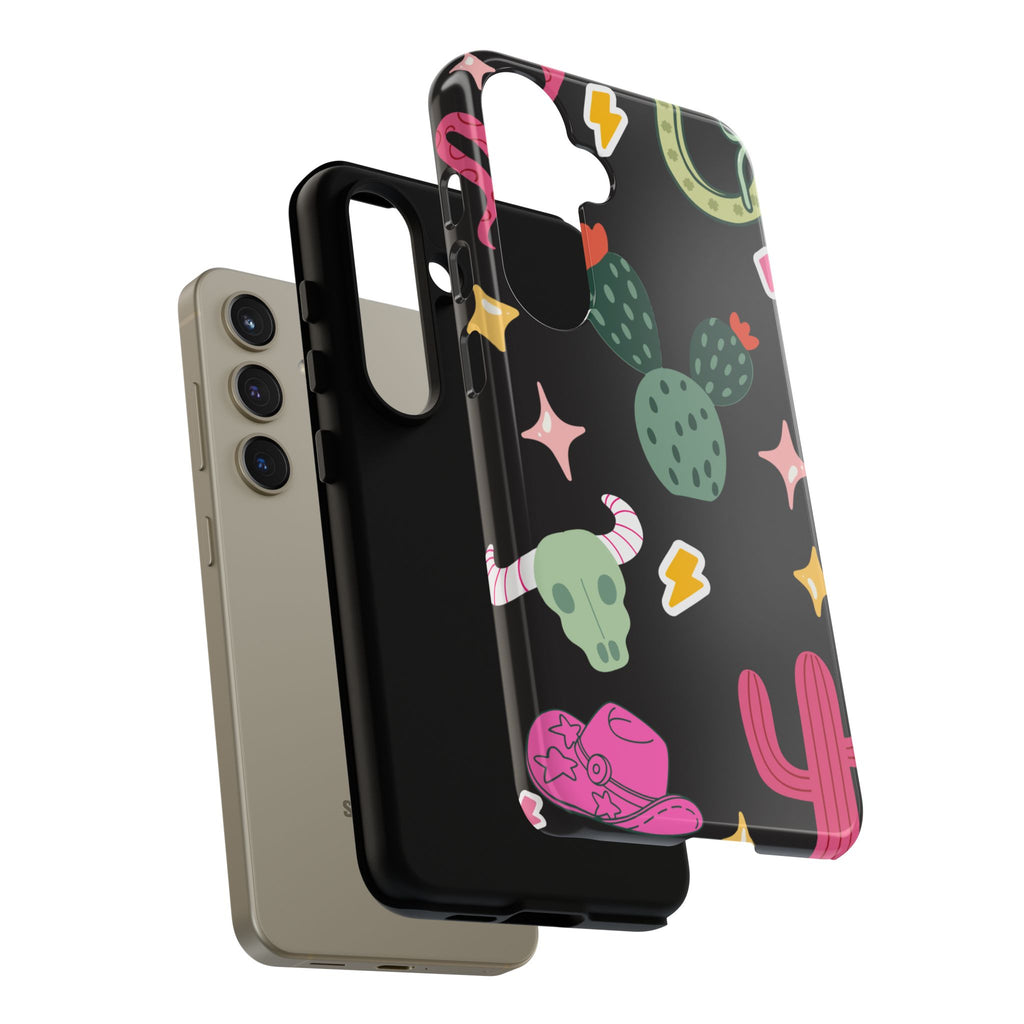 Southwest Desert Icons Tough Phone Case — Cactus, Cowboy & Skull Pattern