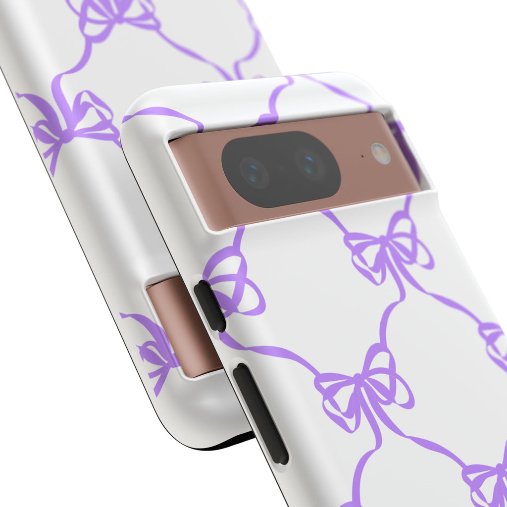 Lavender Bow Pattern Tough Phone Case - Striped Cute iPhone Cover