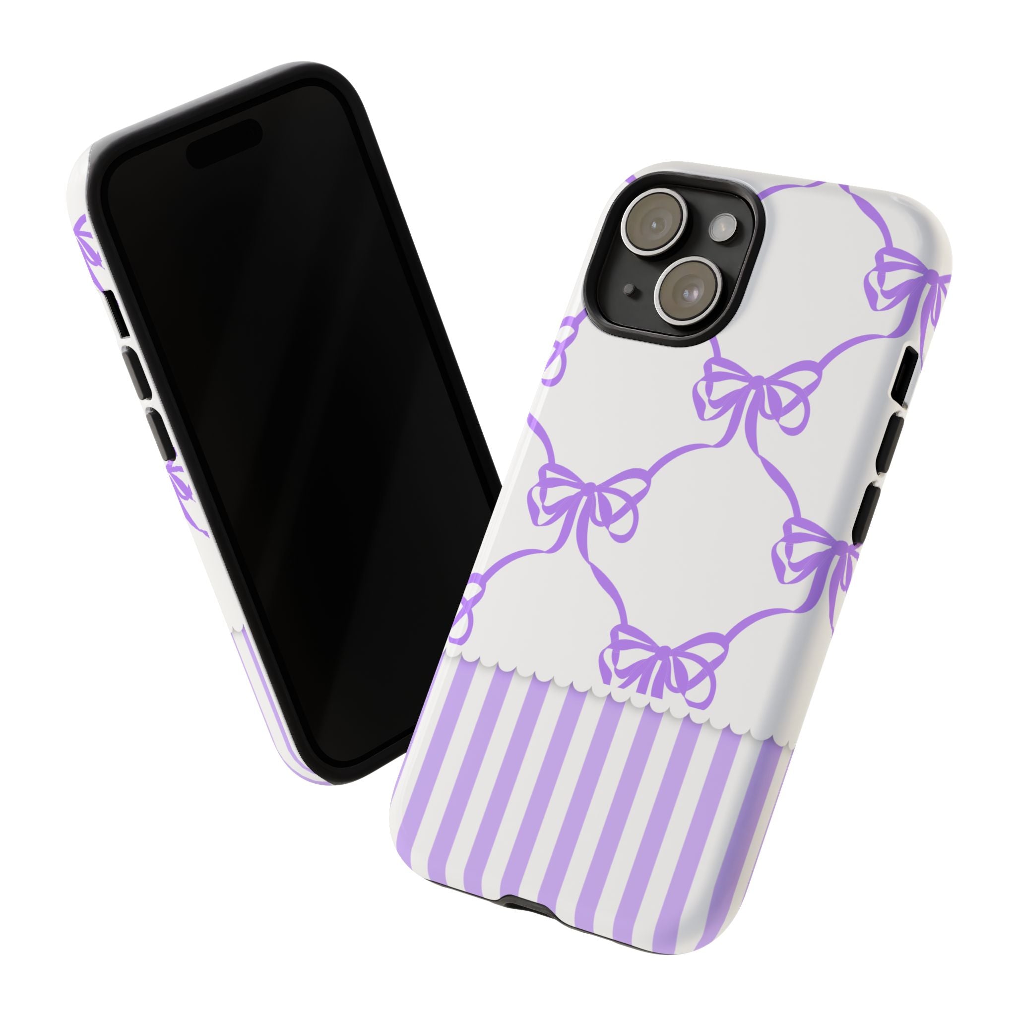 Lavender Bow Pattern Tough Phone Case - Striped Cute iPhone Cover