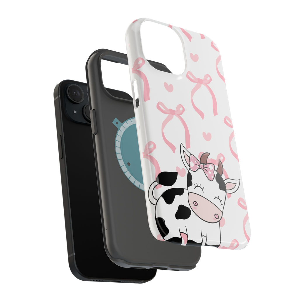 Cute Cow Phone Case — Pink Bows Magnetic Impact-Resistant Case