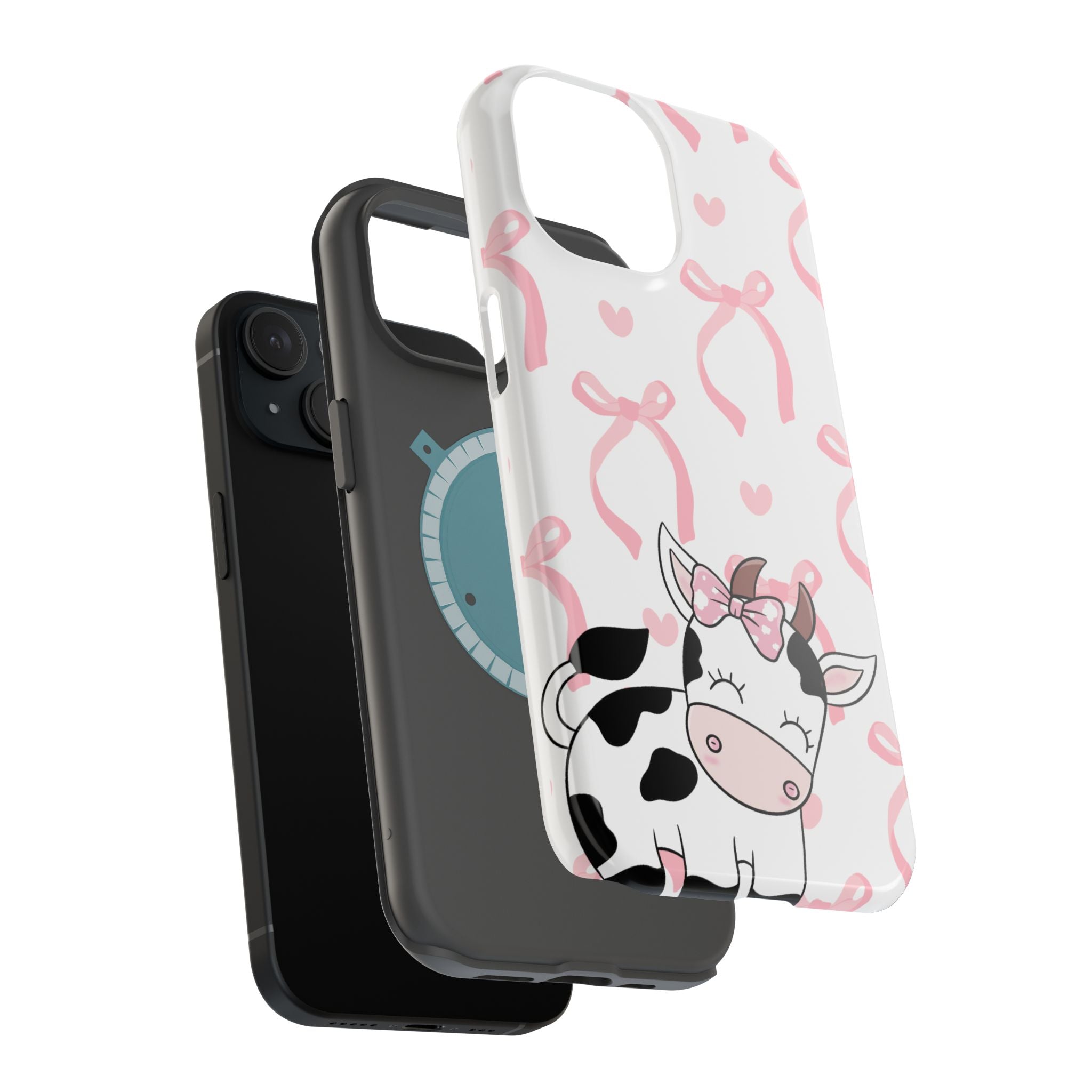 Cute Cow Phone Case — Pink Bows Magnetic Impact-Resistant Case