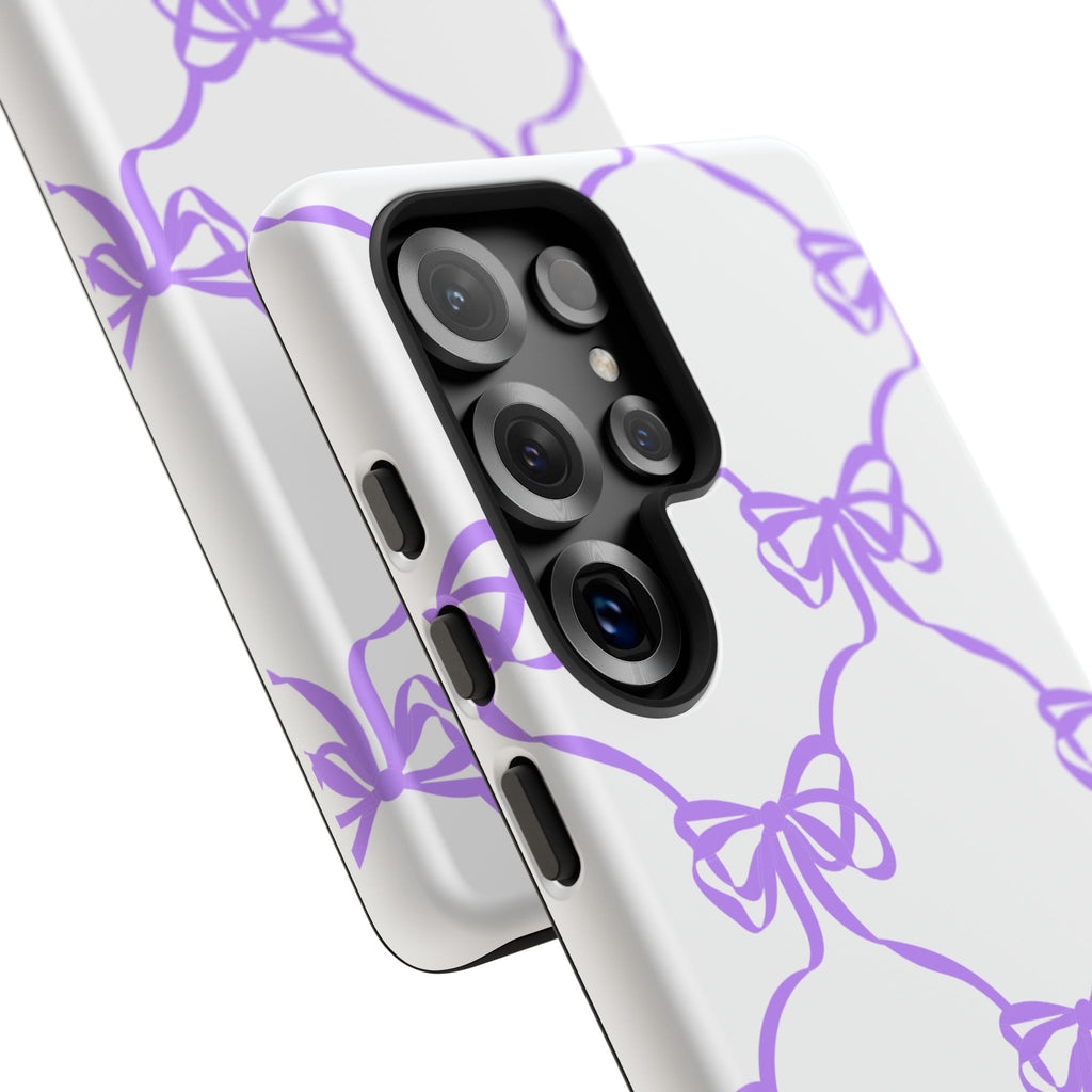 Lavender Bow Pattern Tough Phone Case - Striped Cute iPhone Cover