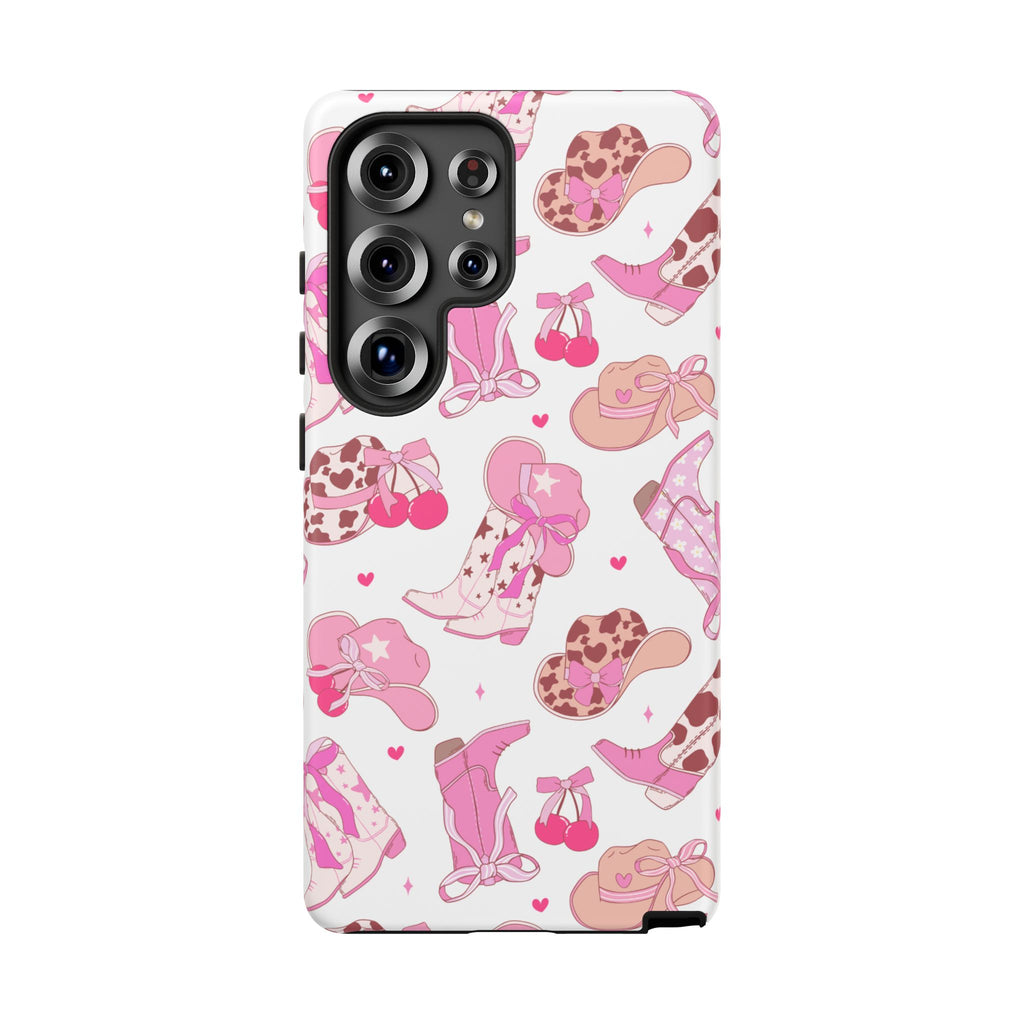 Pink Cowgirl Phone Case - Cute Western Boots & Hats Pattern Tough Case