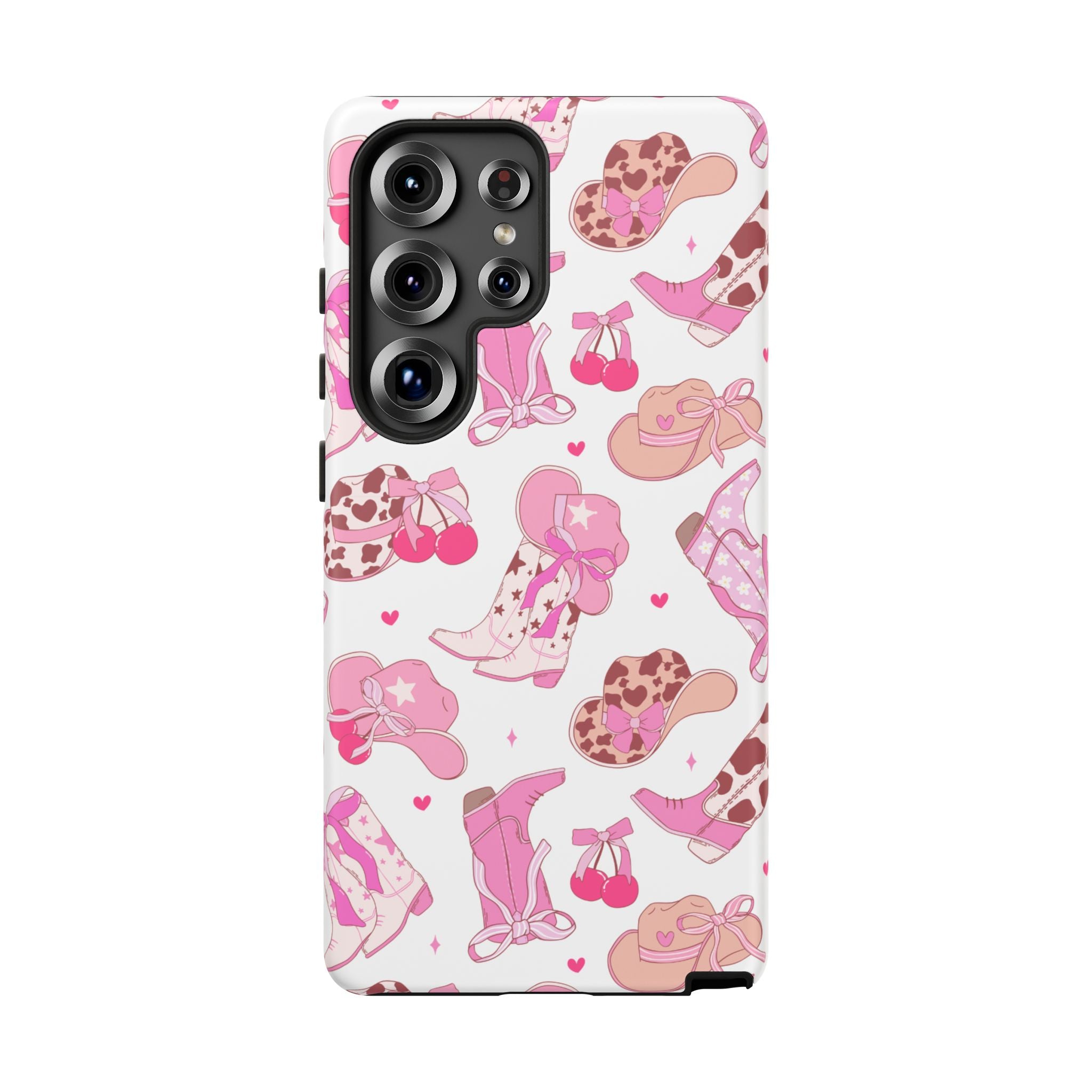 Pink Cowgirl Phone Case - Cute Western Boots & Hats Pattern Tough Case