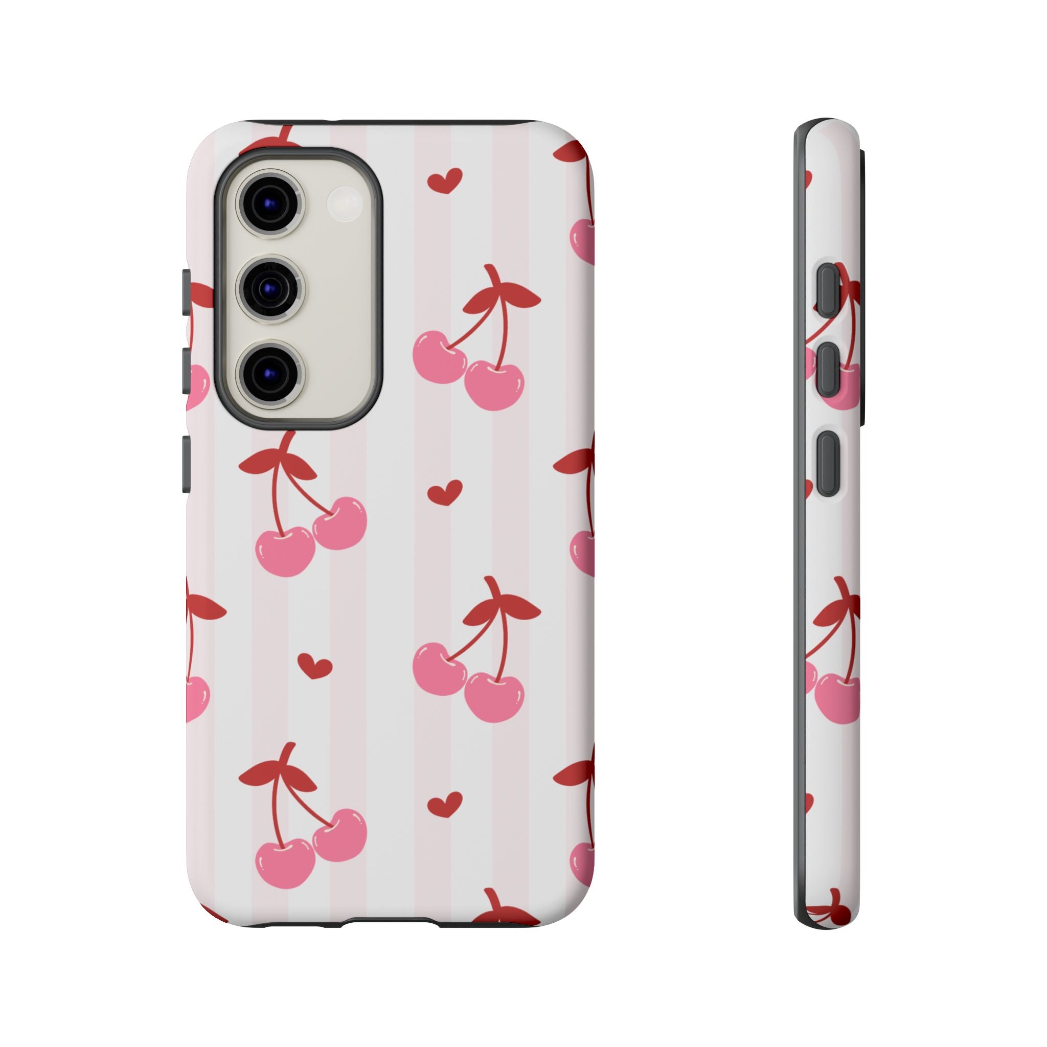 Pink Cherry Pattern Tough Phone Case — Cute Retro Fruit Design