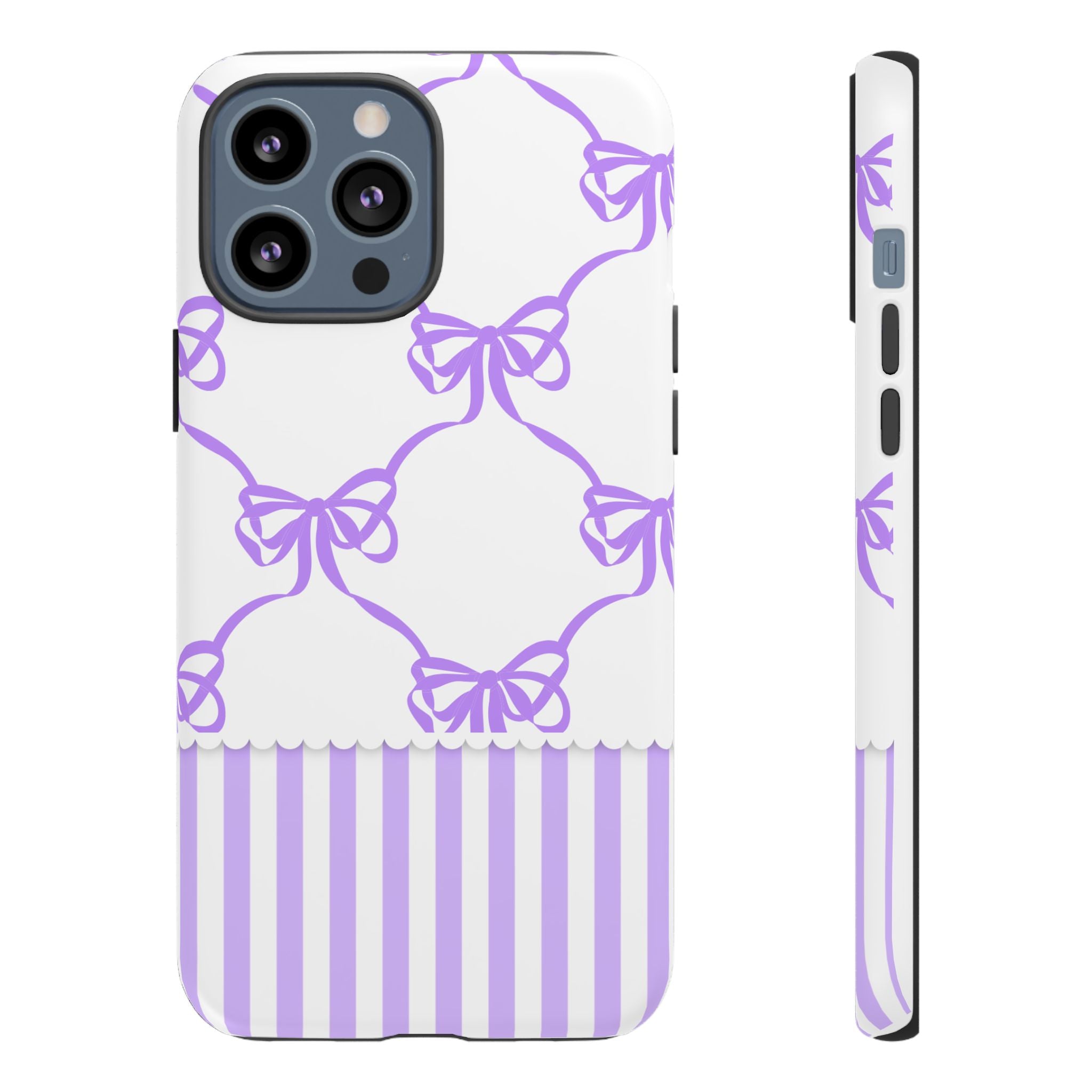 Lavender Bow Pattern Tough Phone Case - Striped Cute iPhone Cover