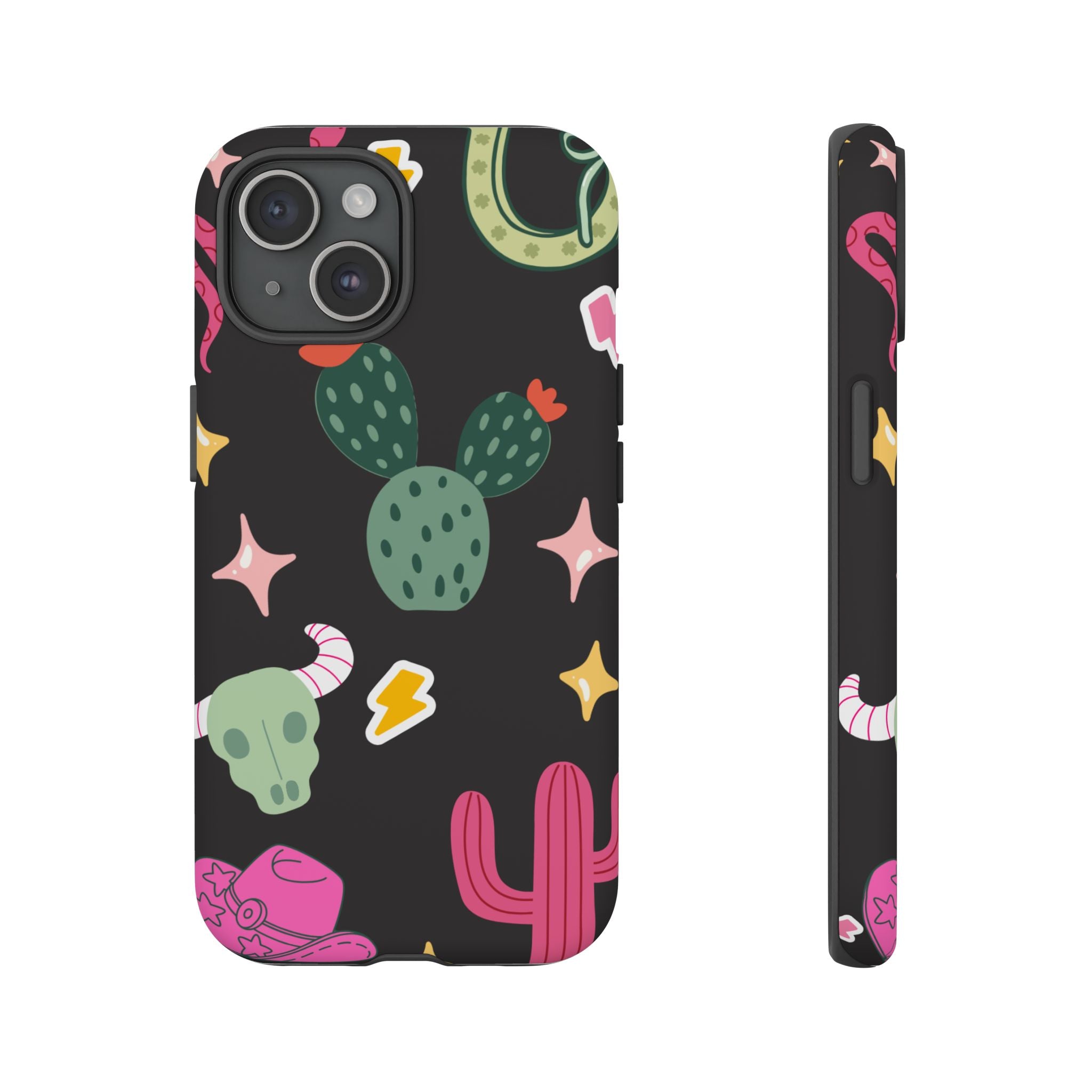 Southwest Desert Icons Tough Phone Case — Cactus, Cowboy & Skull Pattern