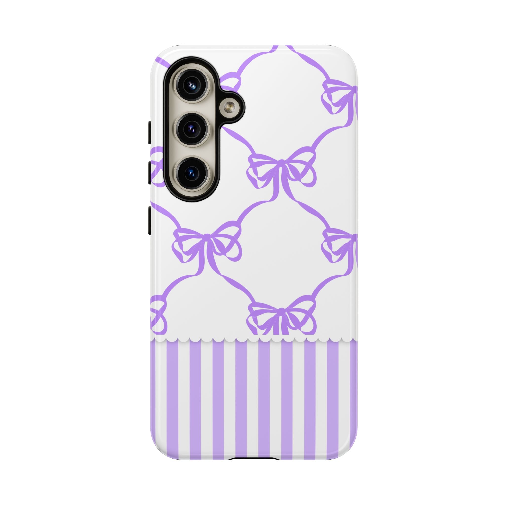 Lavender Bow Pattern Tough Phone Case - Striped Cute iPhone Cover