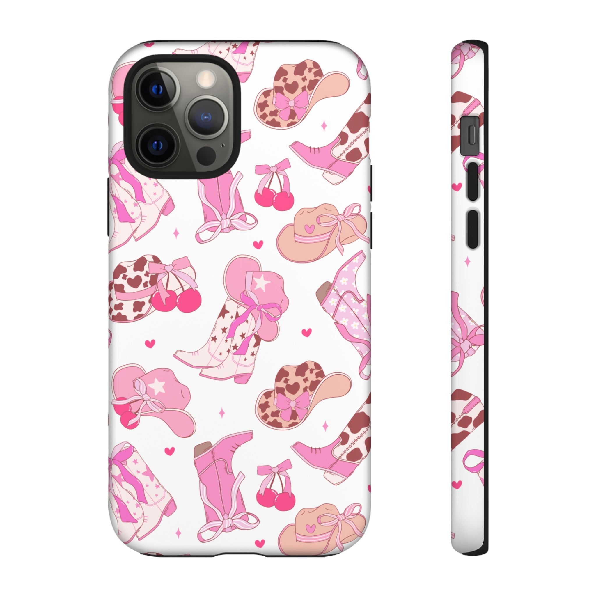 Pink Cowgirl Phone Case - Cute Western Boots & Hats Pattern Tough Case