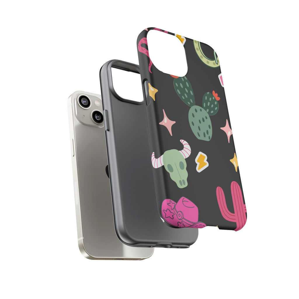 Southwest Desert Icons Tough Phone Case — Cactus, Cowboy & Skull Pattern
