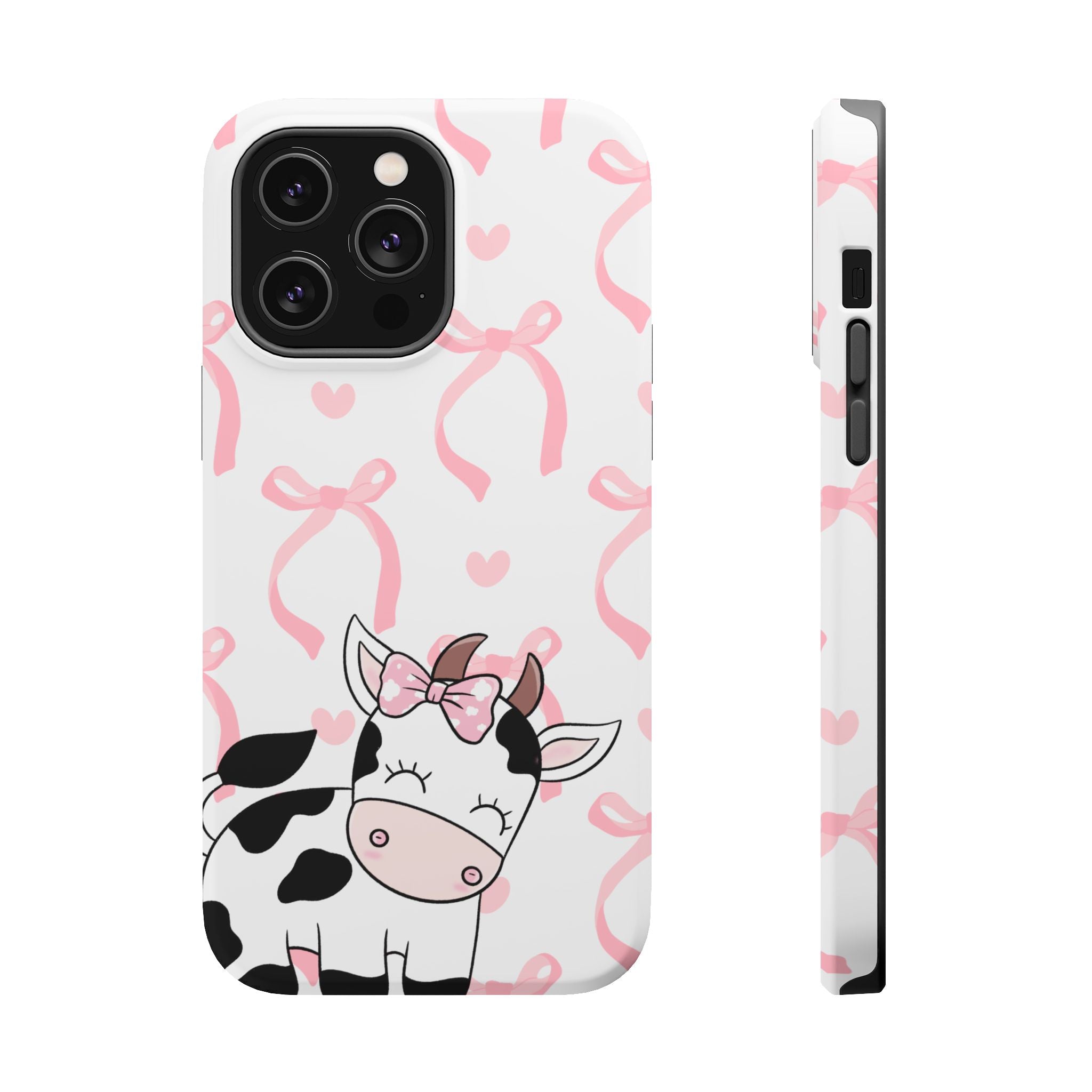 Cute Cow Phone Case — Pink Bows Magnetic Impact-Resistant Case