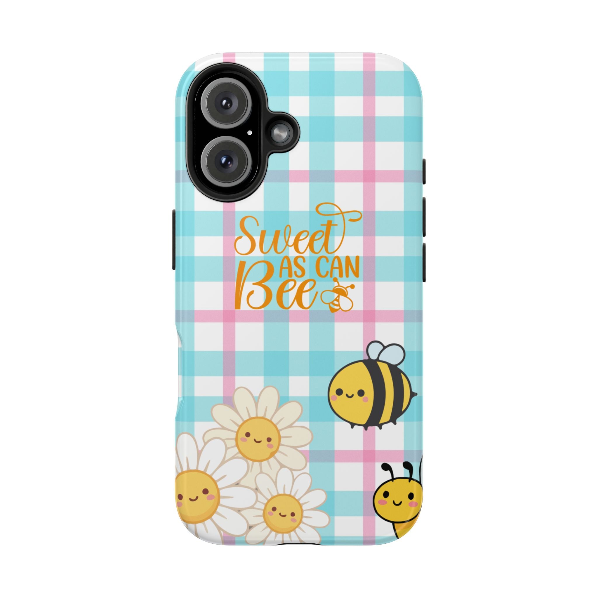 Sweet As Can Bee Tough Phone Case — Cute Bee & Daisy Plaid Protective Cover