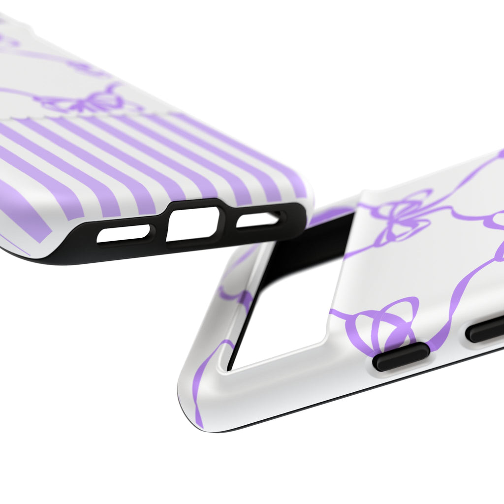 Lavender Bow Pattern Tough Phone Case - Striped Cute iPhone Cover