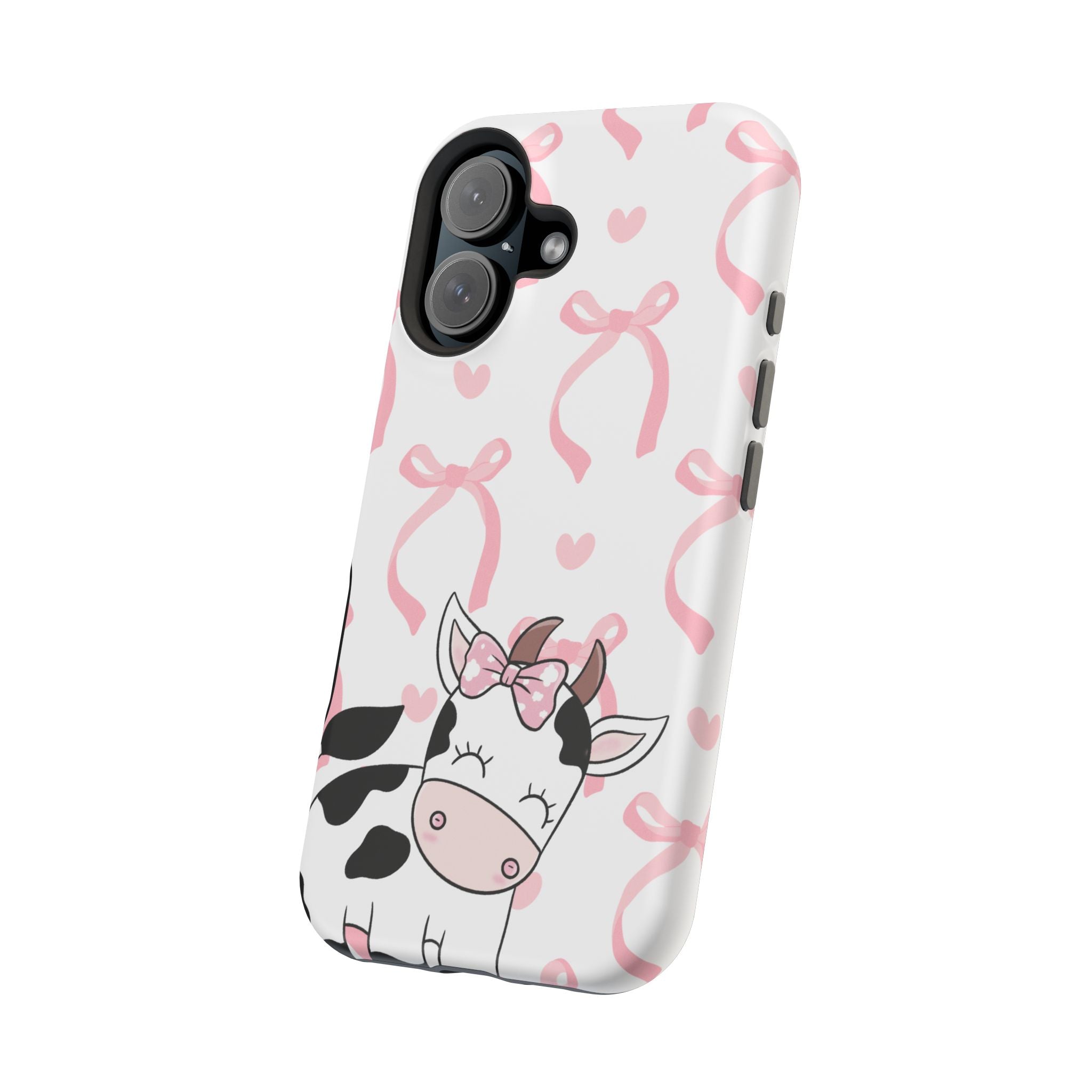 Cute Cow Phone Case — Pink Bows Magnetic Impact-Resistant Case
