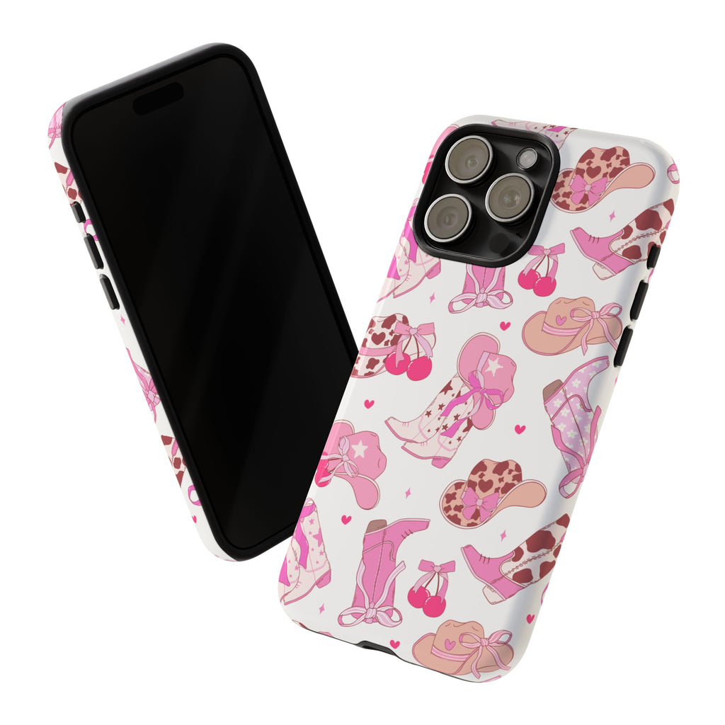 Pink Cowgirl Phone Case - Cute Western Boots & Hats Pattern Tough Case