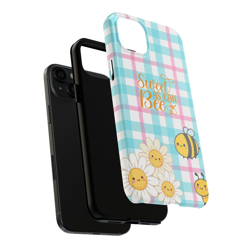 Sweet As Can Bee Tough Phone Case — Cute Bee & Daisy Plaid Protective Cover