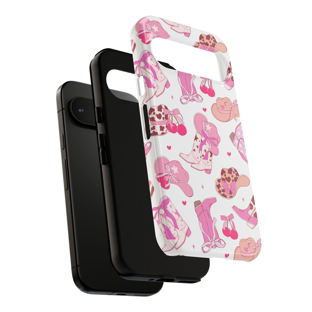 Pink Cowgirl Phone Case - Cute Western Boots & Hats Pattern Tough Case