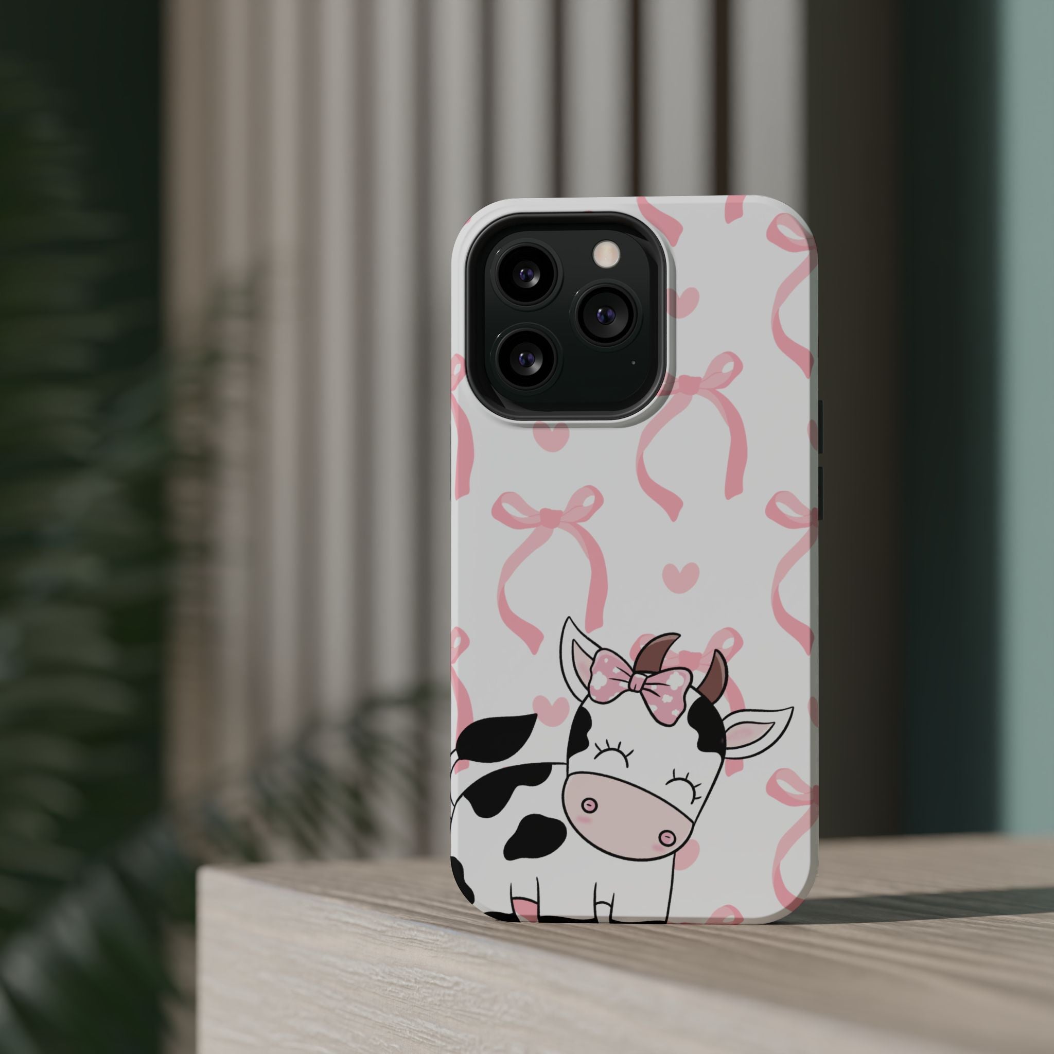 Cute Cow Phone Case — Pink Bows Magnetic Impact-Resistant Case