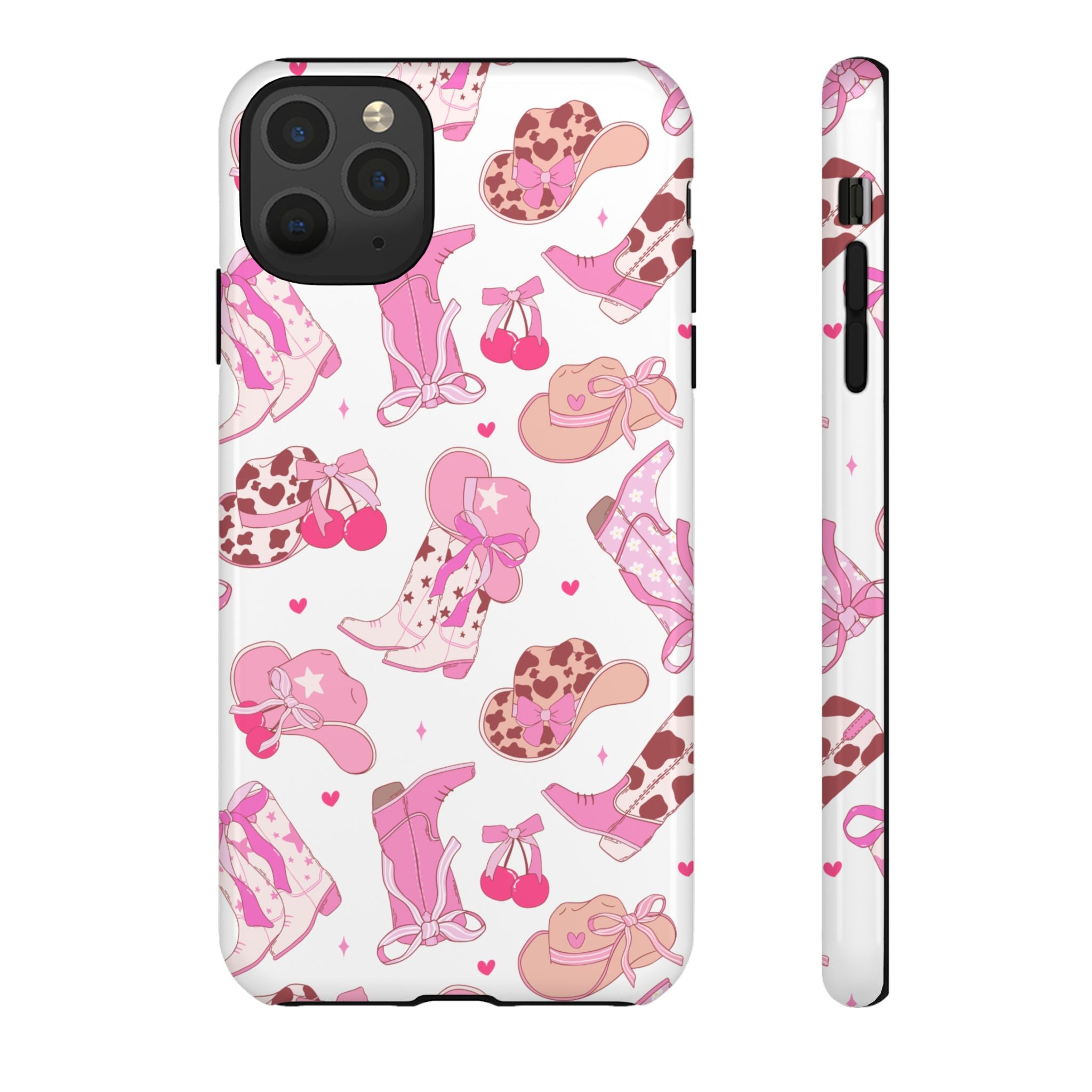 Pink Cowgirl Phone Case - Cute Western Boots & Hats Pattern Tough Case
