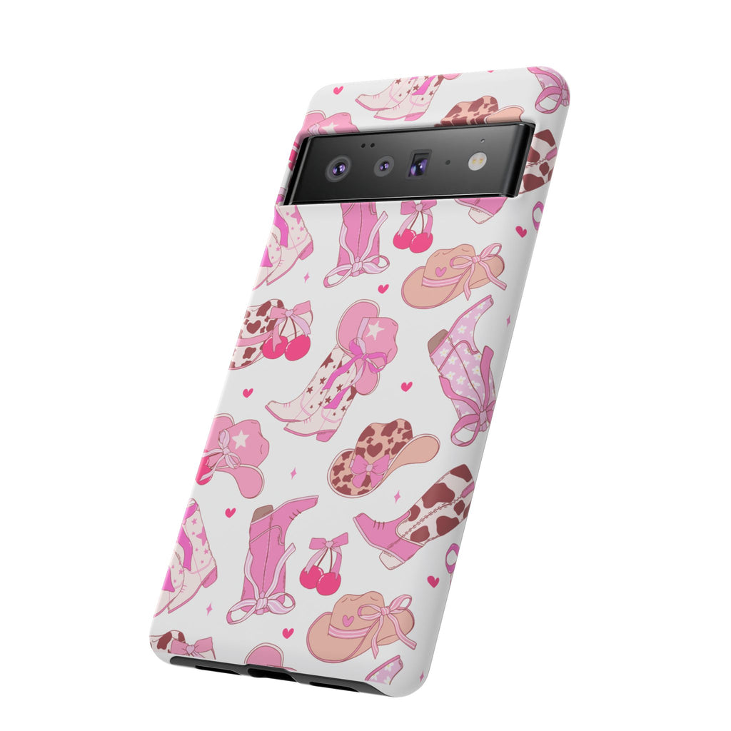 Pink Cowgirl Phone Case - Cute Western Boots & Hats Pattern Tough Case