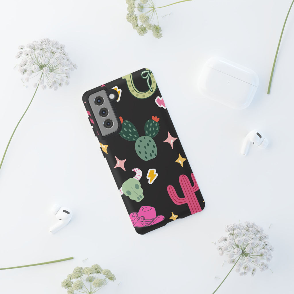 Southwest Desert Icons Tough Phone Case — Cactus, Cowboy & Skull Pattern