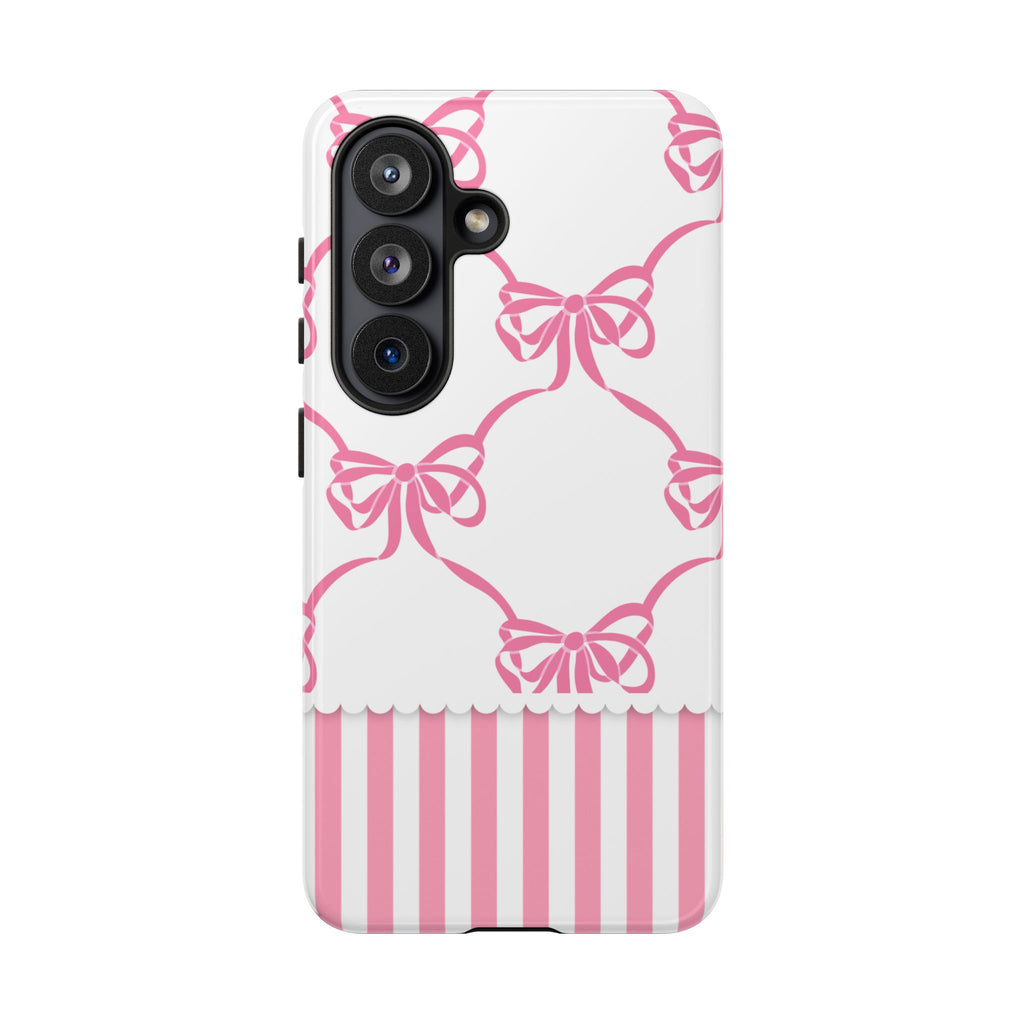 Pink Bow Pattern Phone Case — Cute Striped Tough Case