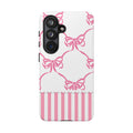 Pink Bow Pattern Phone Case — Cute Striped Tough Case