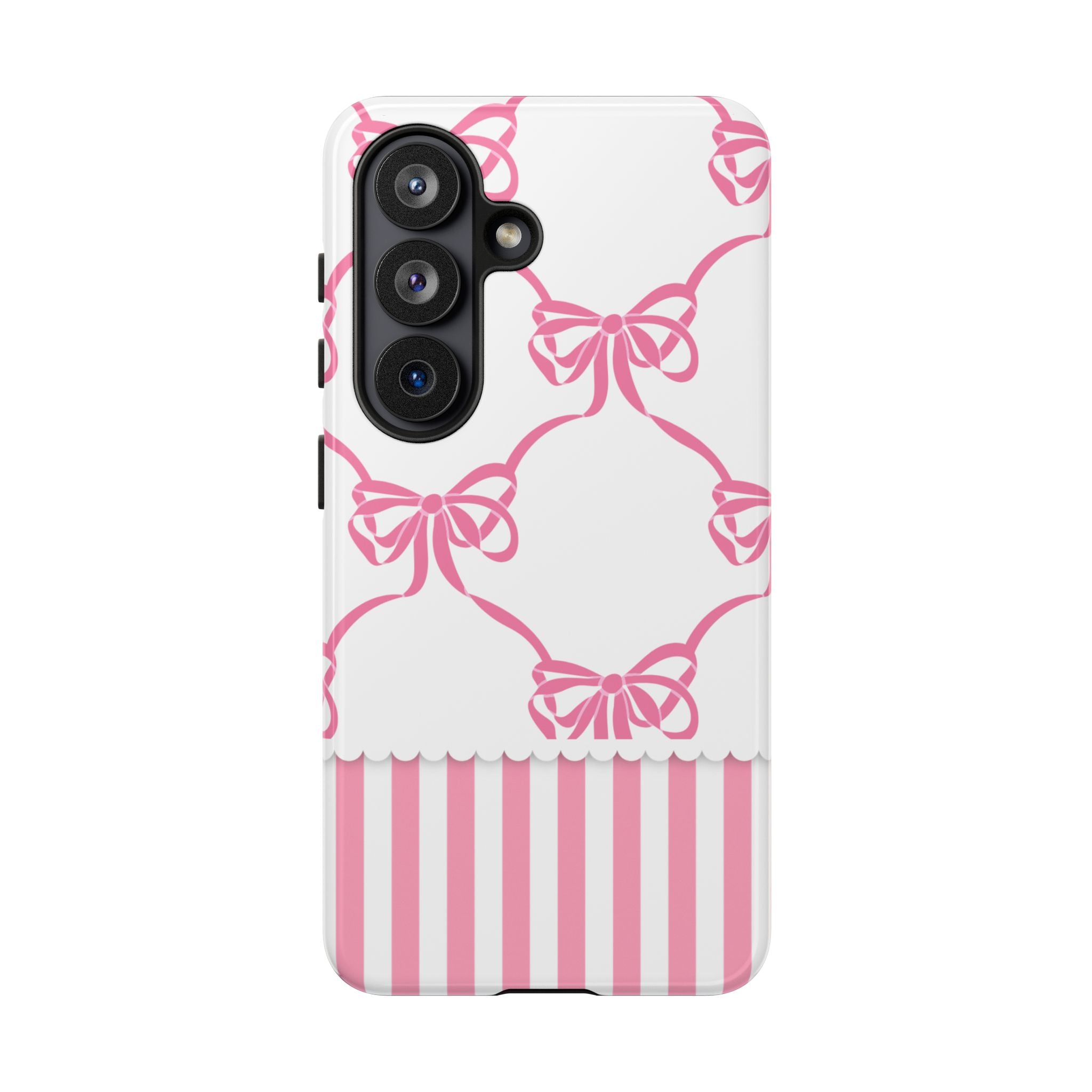 Pink Bow Pattern Phone Case — Cute Striped Tough Case