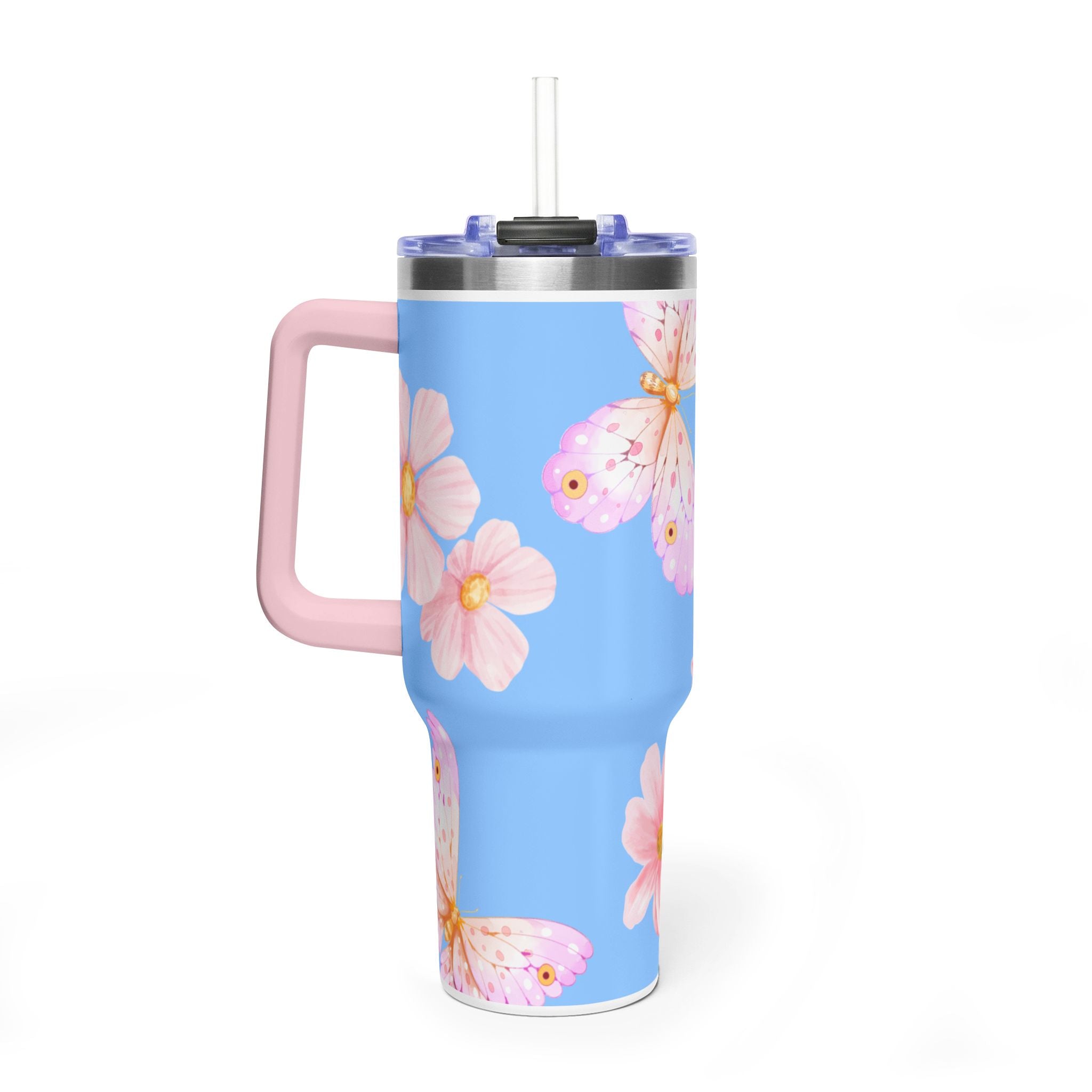 40oz Floral Butterfly Tumbler - Vacuum Insulated Thermal Travel Mug