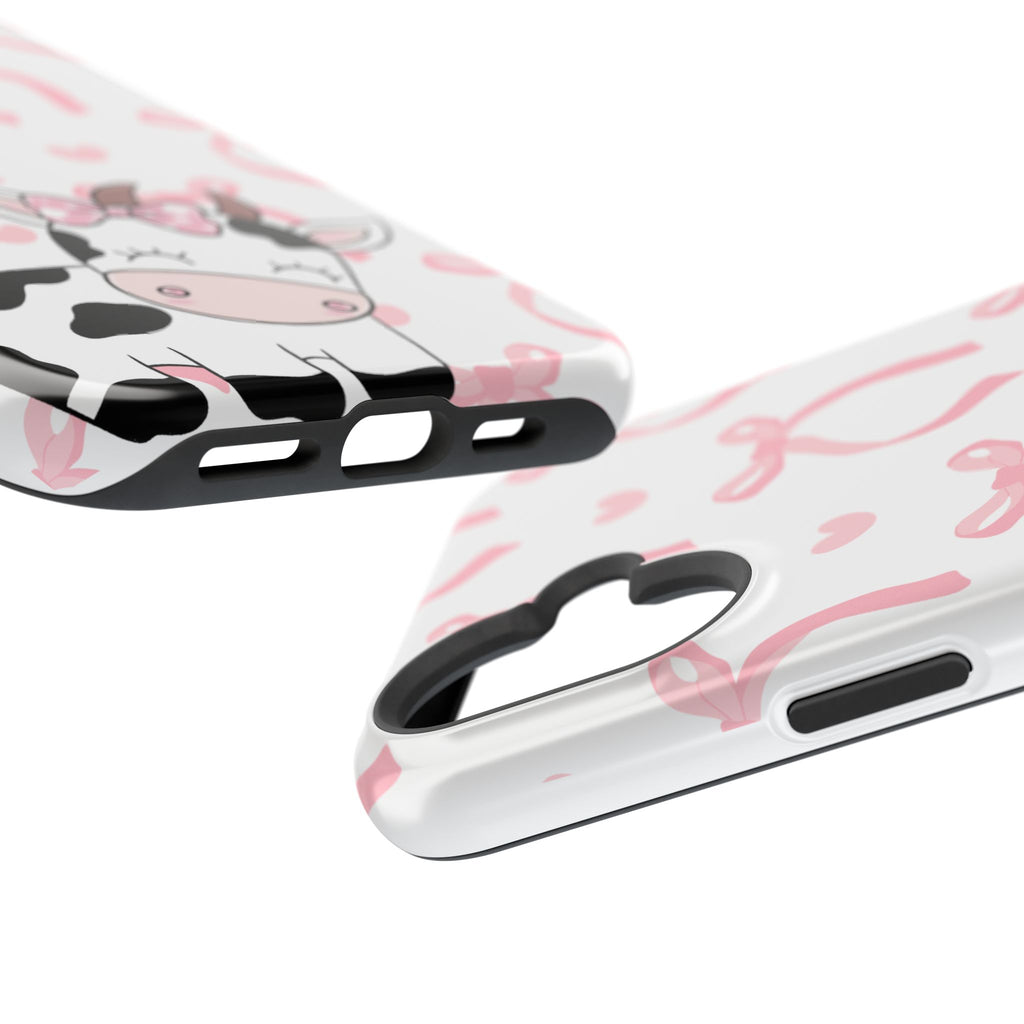 Cute Cow Phone Case — Pink Bows Magnetic Impact-Resistant Case