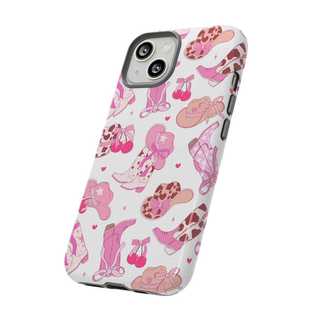 Pink Cowgirl Phone Case - Cute Western Boots & Hats Pattern Tough Case