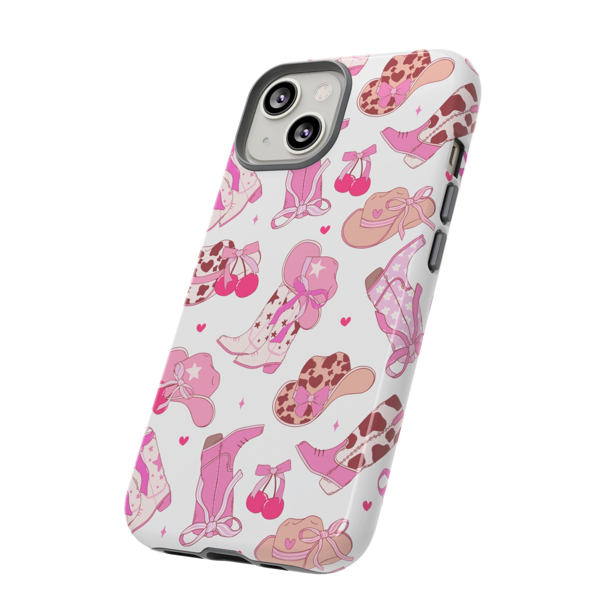 Pink Cowgirl Phone Case - Cute Western Boots & Hats Pattern Tough Case