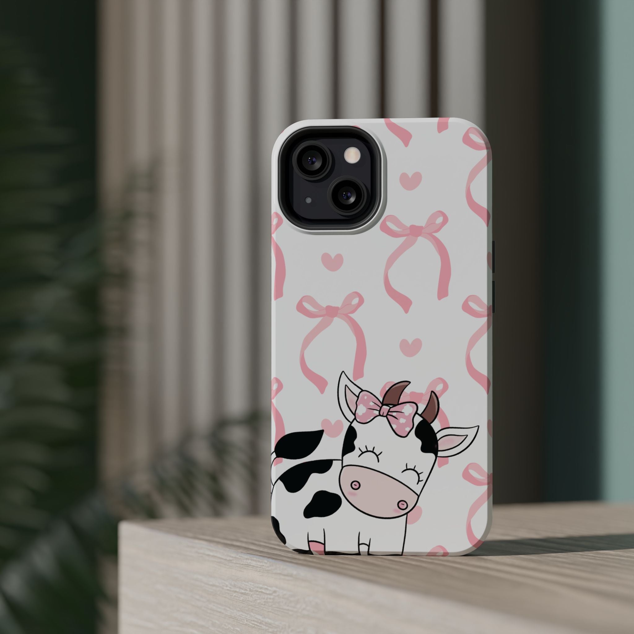 Cute Cow Phone Case — Pink Bows Magnetic Impact-Resistant Case