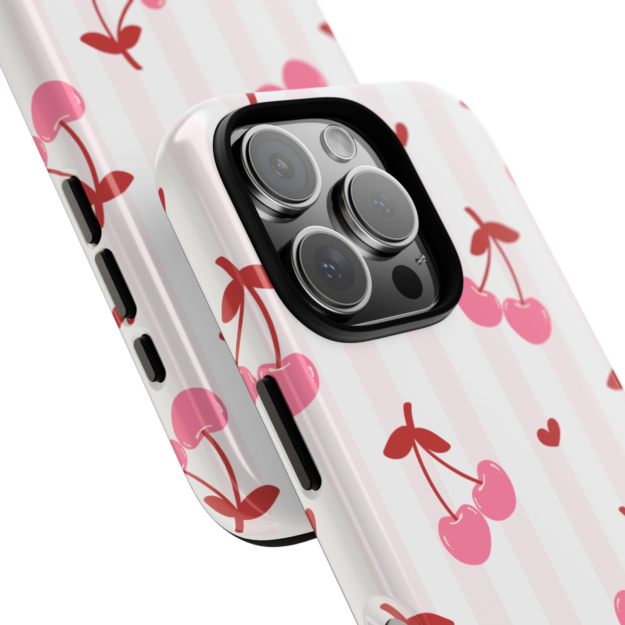 Pink Cherry Pattern Tough Phone Case — Cute Retro Fruit Design
