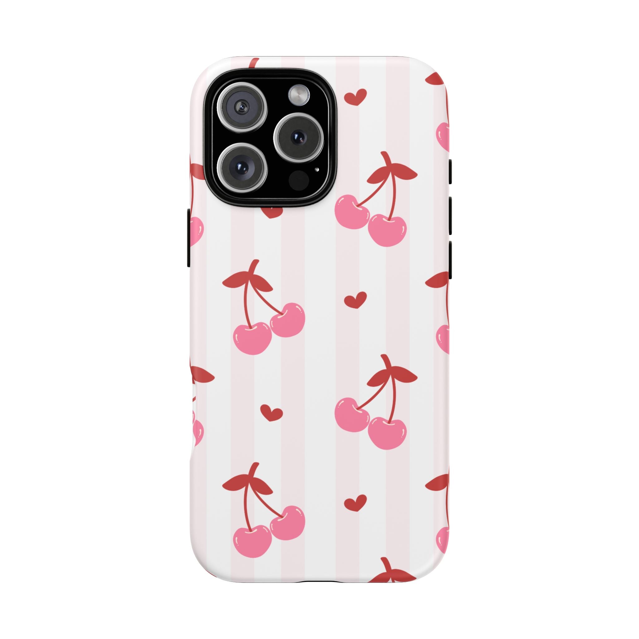 Pink Cherry Pattern Tough Phone Case — Cute Retro Fruit Design