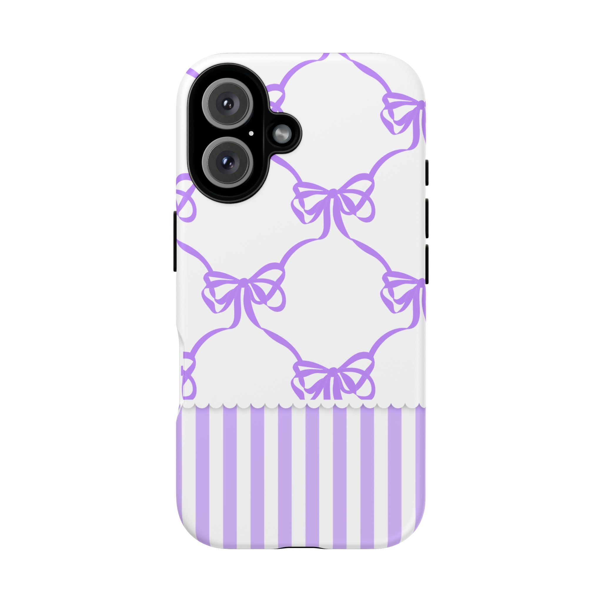 Lavender Bow Pattern Tough Phone Case - Striped Cute iPhone Cover