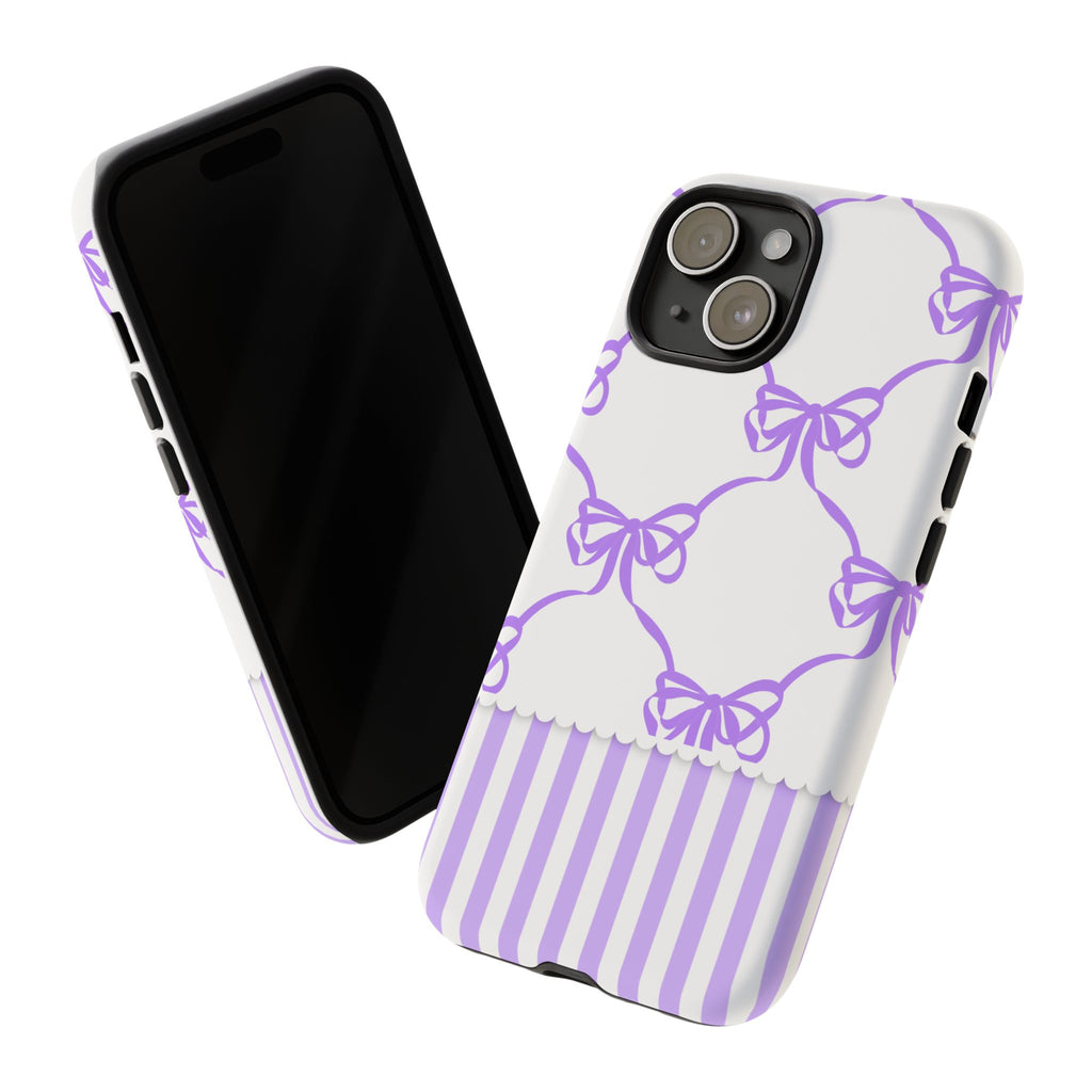 Lavender Bow Pattern Tough Phone Case - Striped Cute iPhone Cover