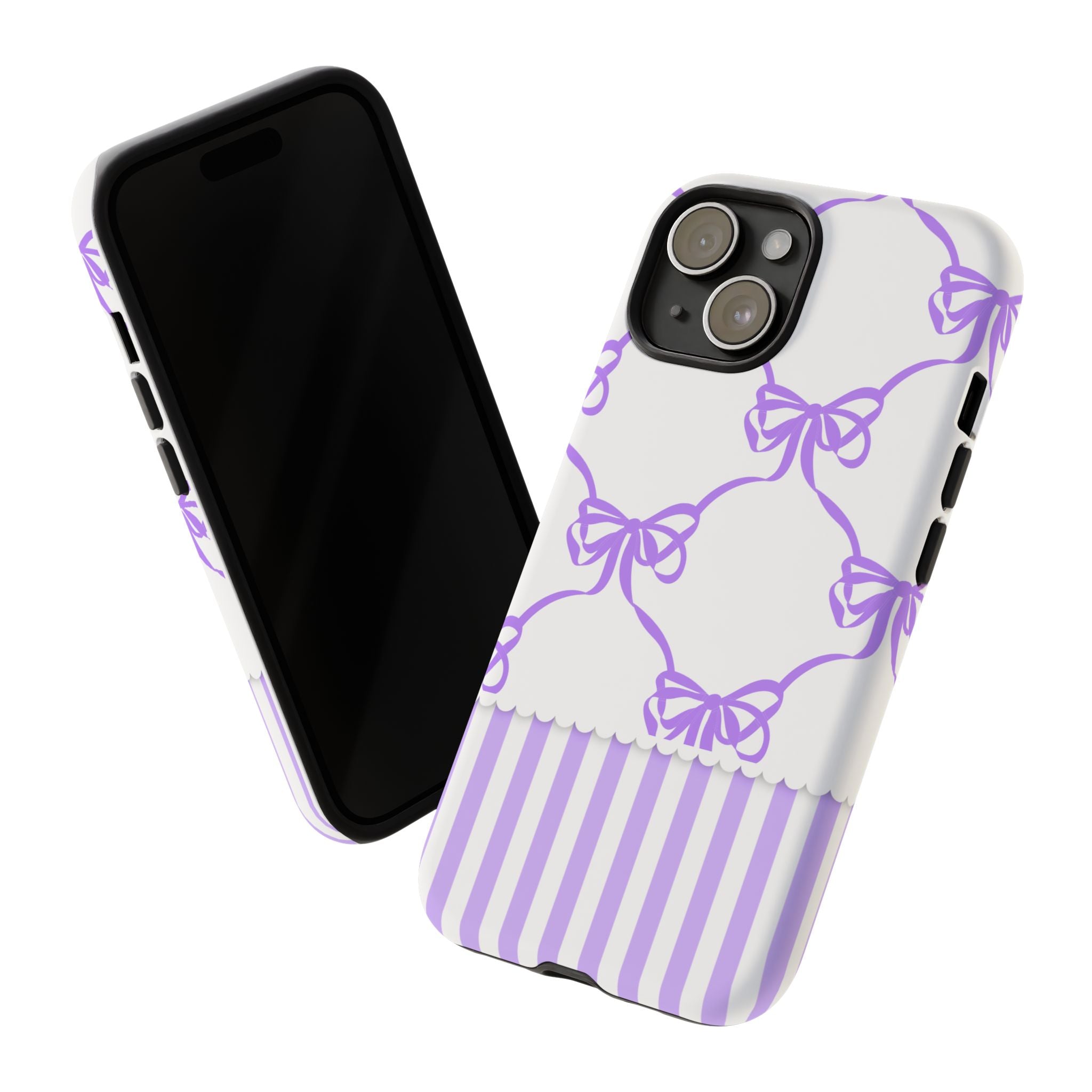 Lavender Bow Pattern Tough Phone Case - Striped Cute iPhone Cover