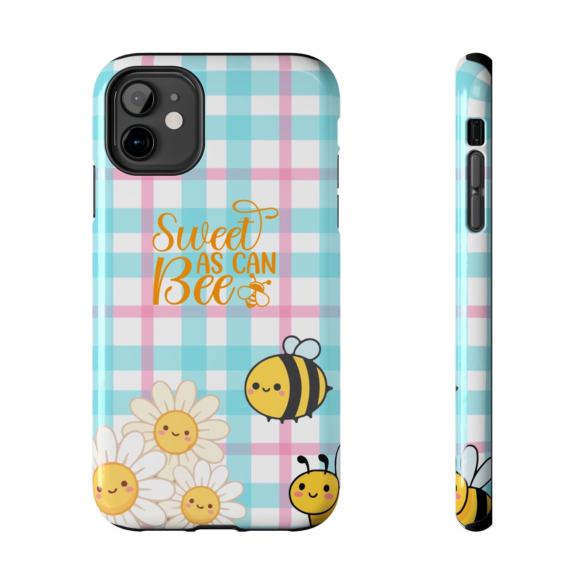 Sweet As Can Bee Tough Phone Case — Cute Bee & Daisy Plaid Protective Cover